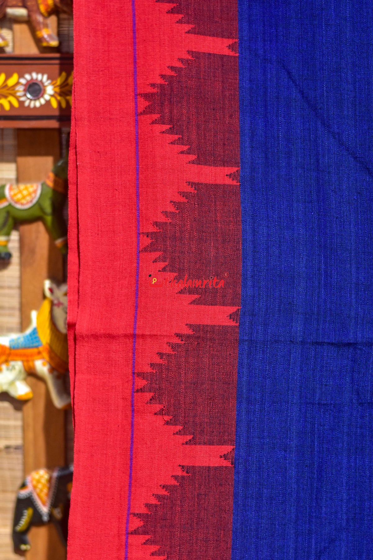 Indigo Red Temple Border Kotpad Cotton Saree