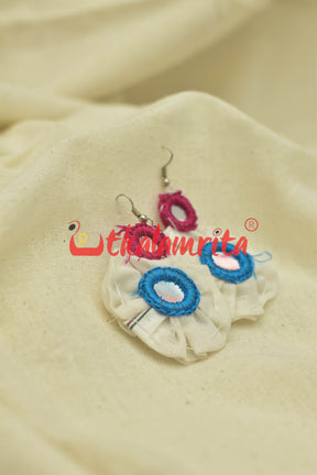 White Pipli Flowers Blue pink (Pipli applique danglers)