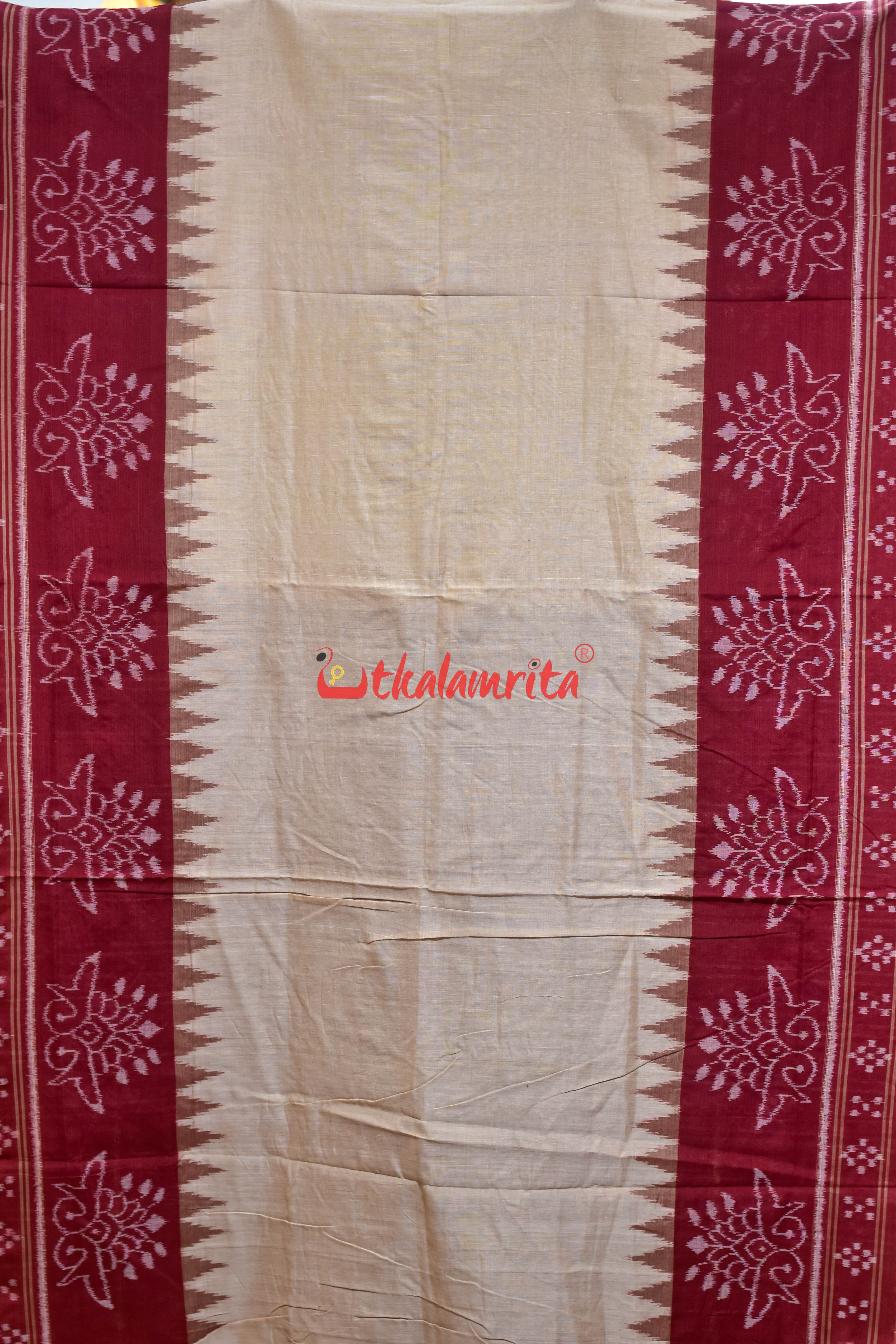 Tussarite with Maroon Flower Khandua Cotton Saree
