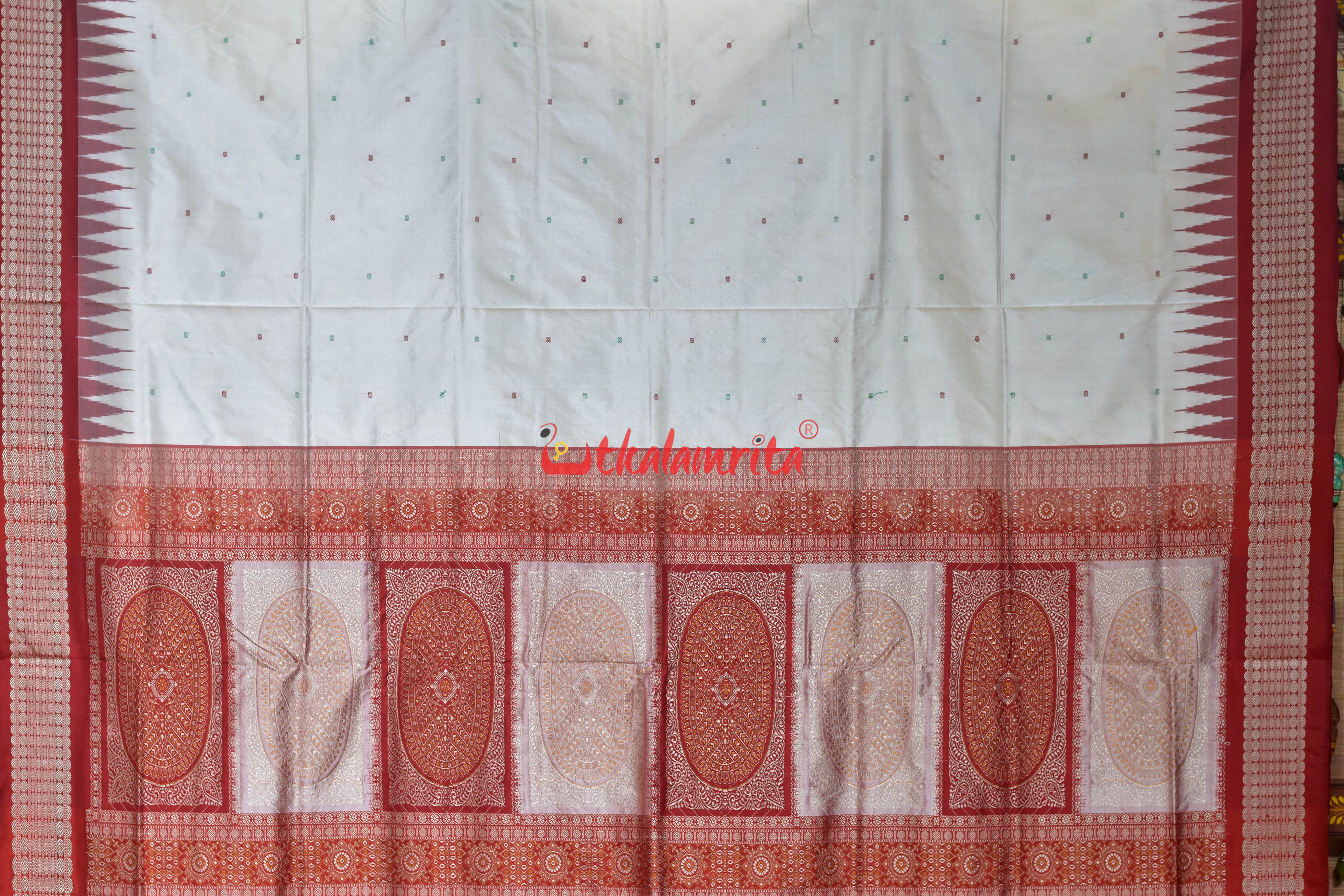 White with Red Buti Sambalpuri Silk Saree