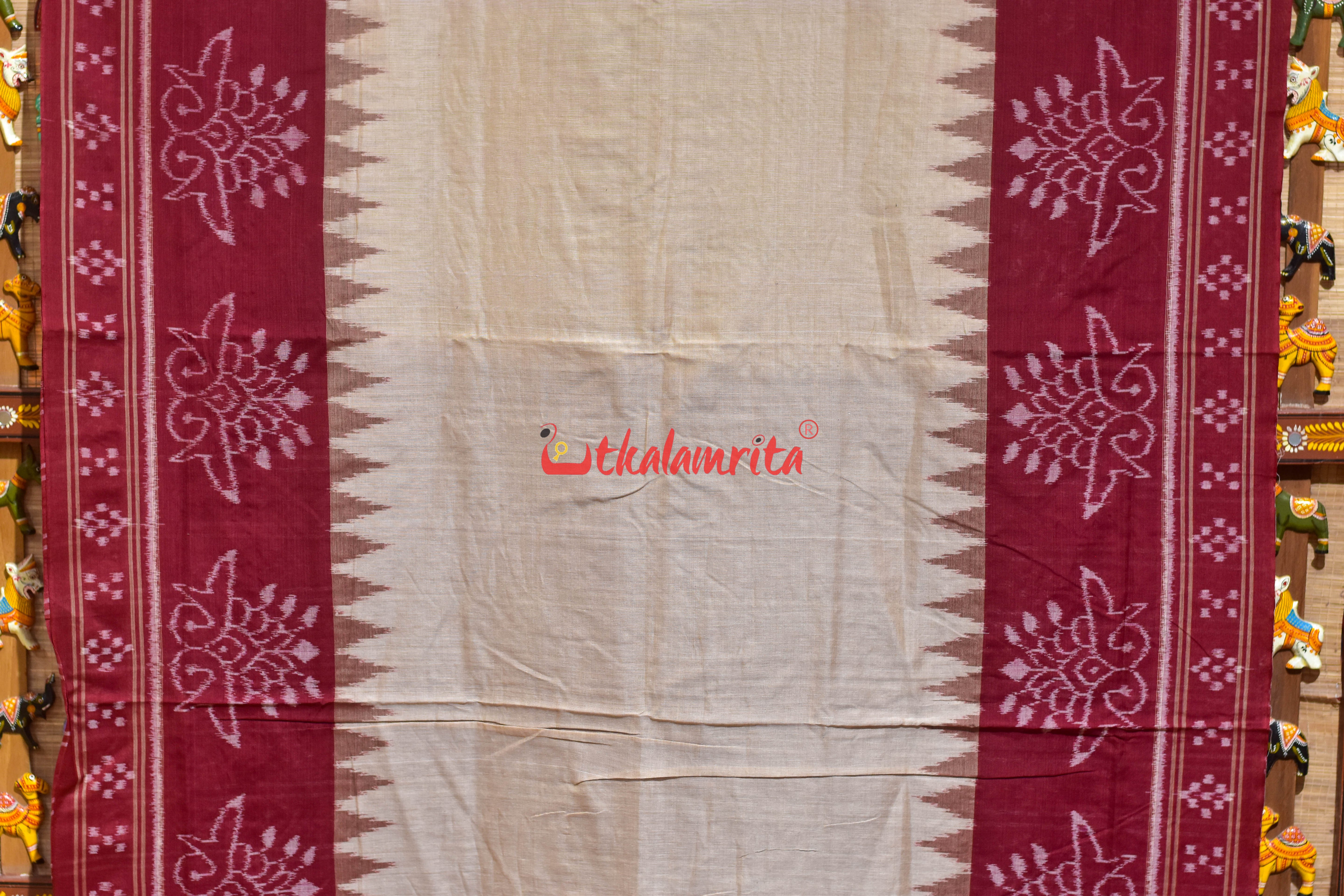 Tussarite with Maroon Flower Khandua Cotton Saree