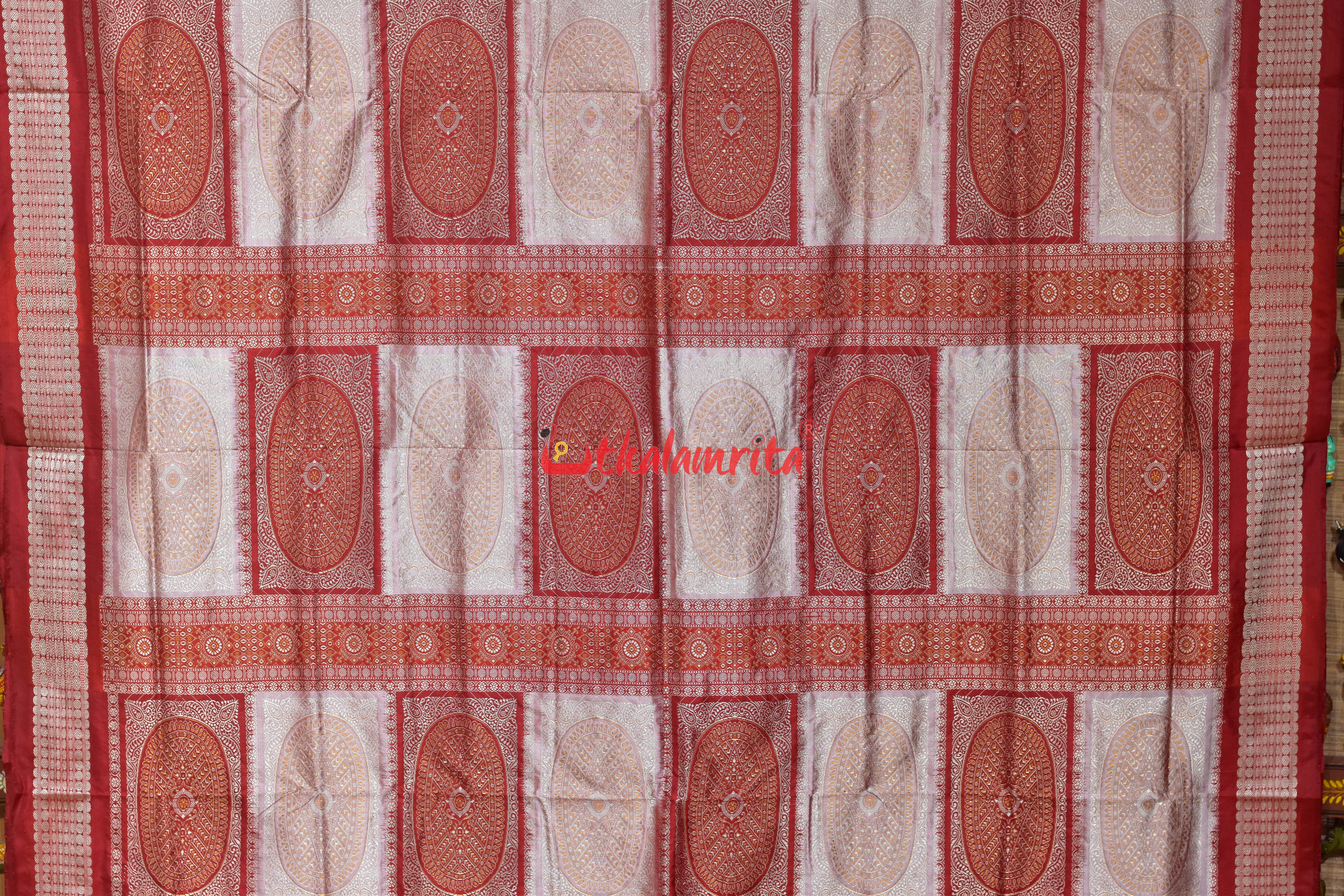 White with Red Buti Sambalpuri Silk Saree
