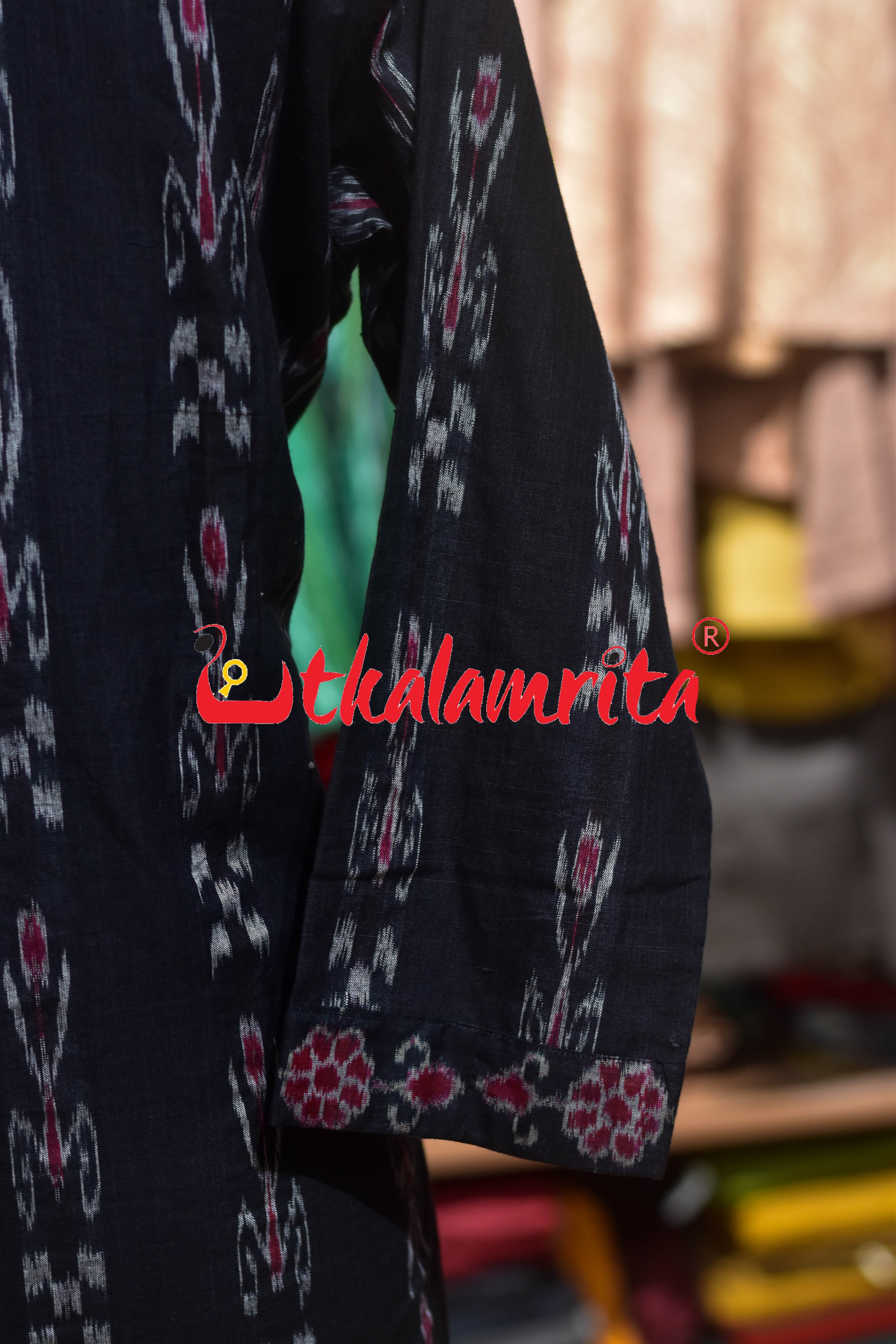 Black Pasapali and Kadha Elephant Design (Ladie's Kurti)