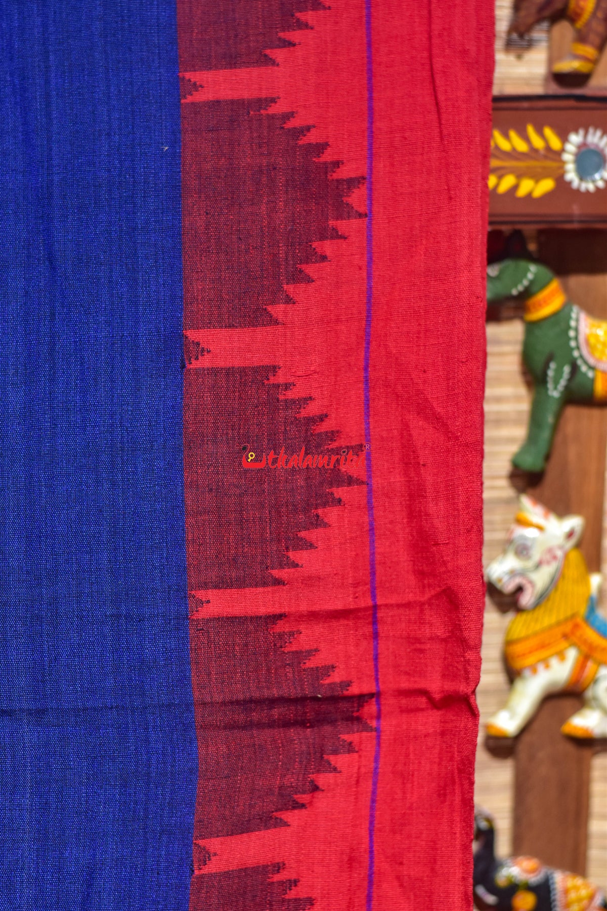 Indigo Red Temple Border Kotpad Cotton Saree