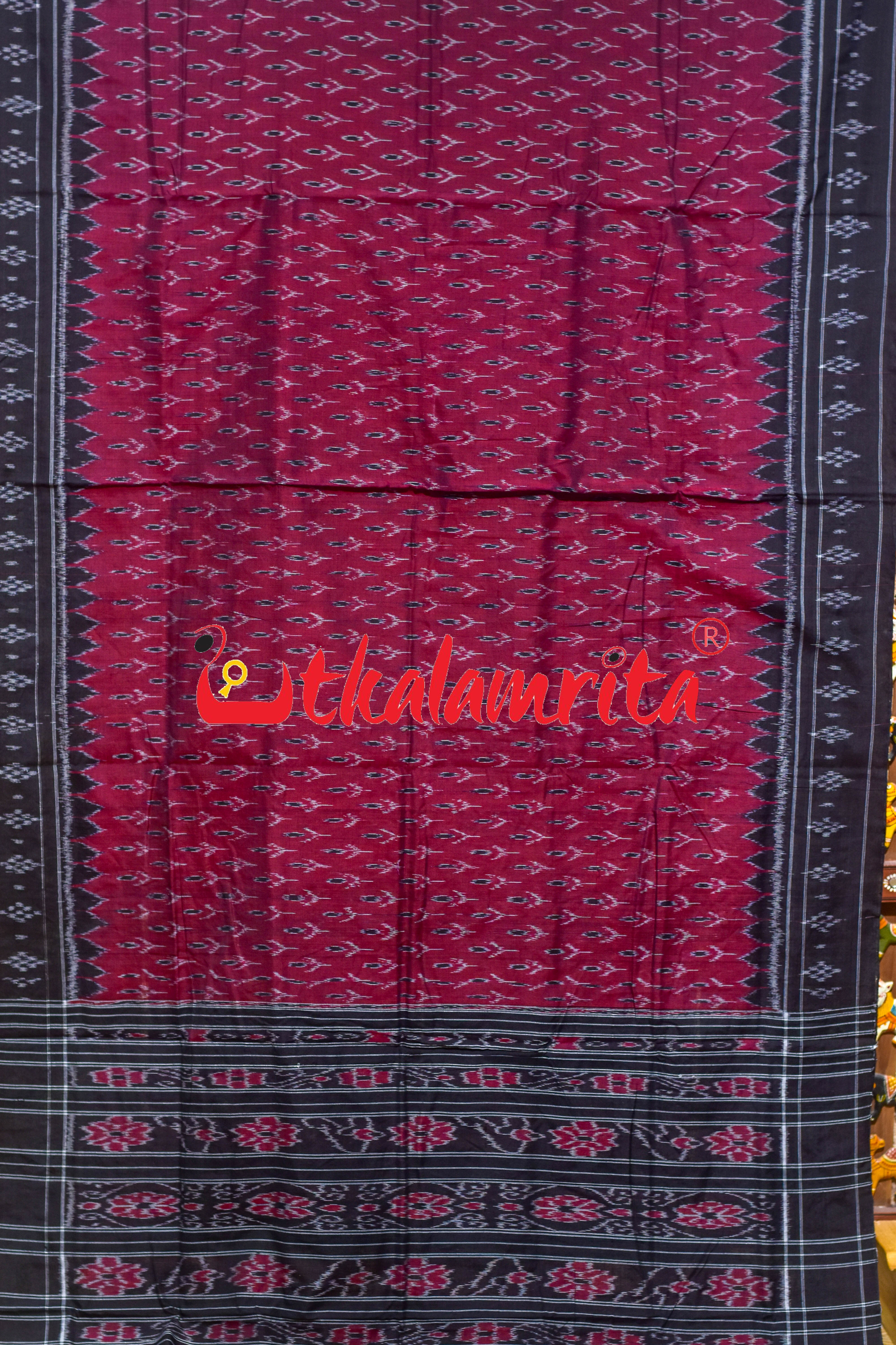 Maroon Black Labanga Khandua Cotton Saree