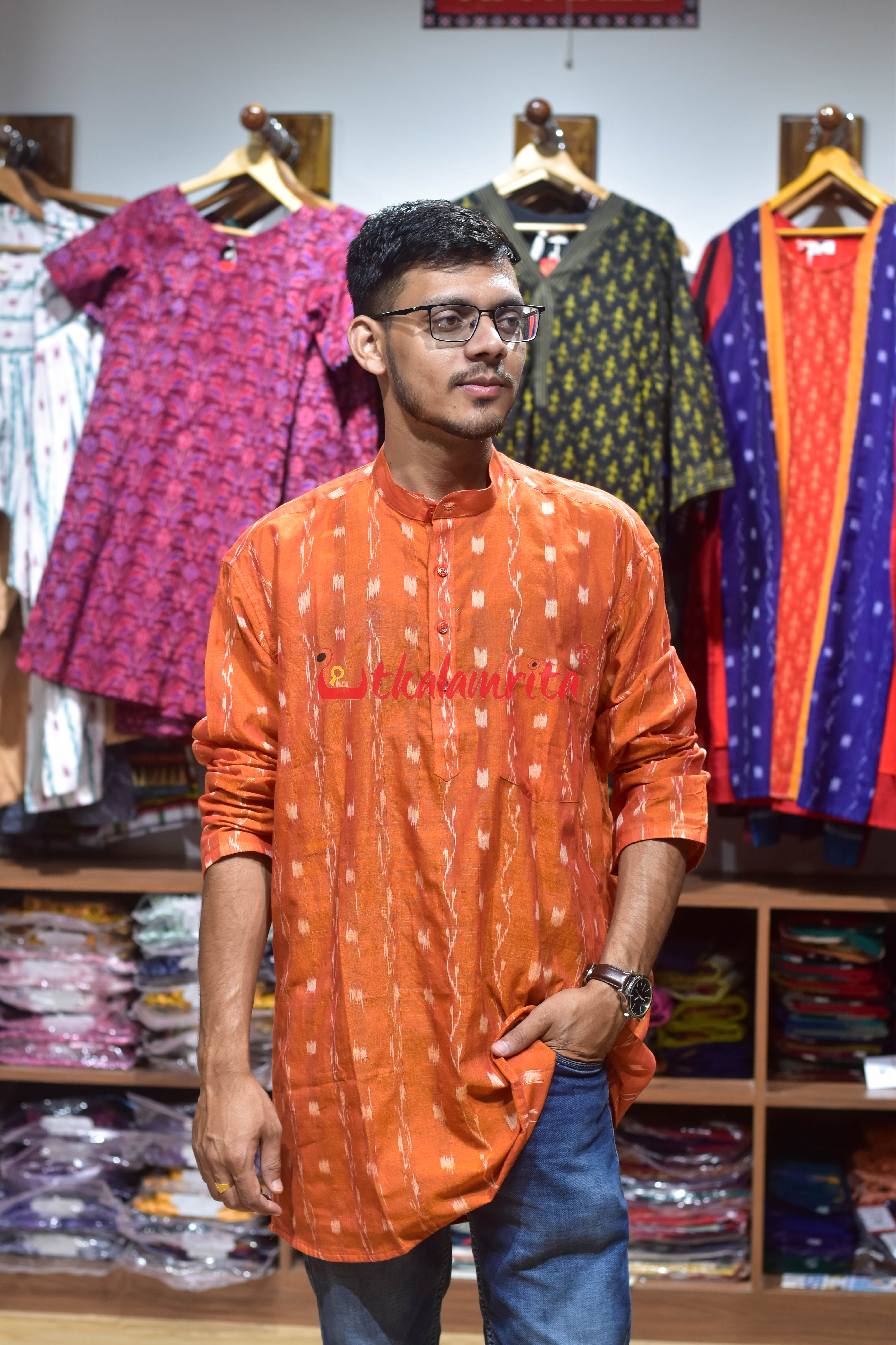Orange Tipa Lata (Men's Short Kurta)