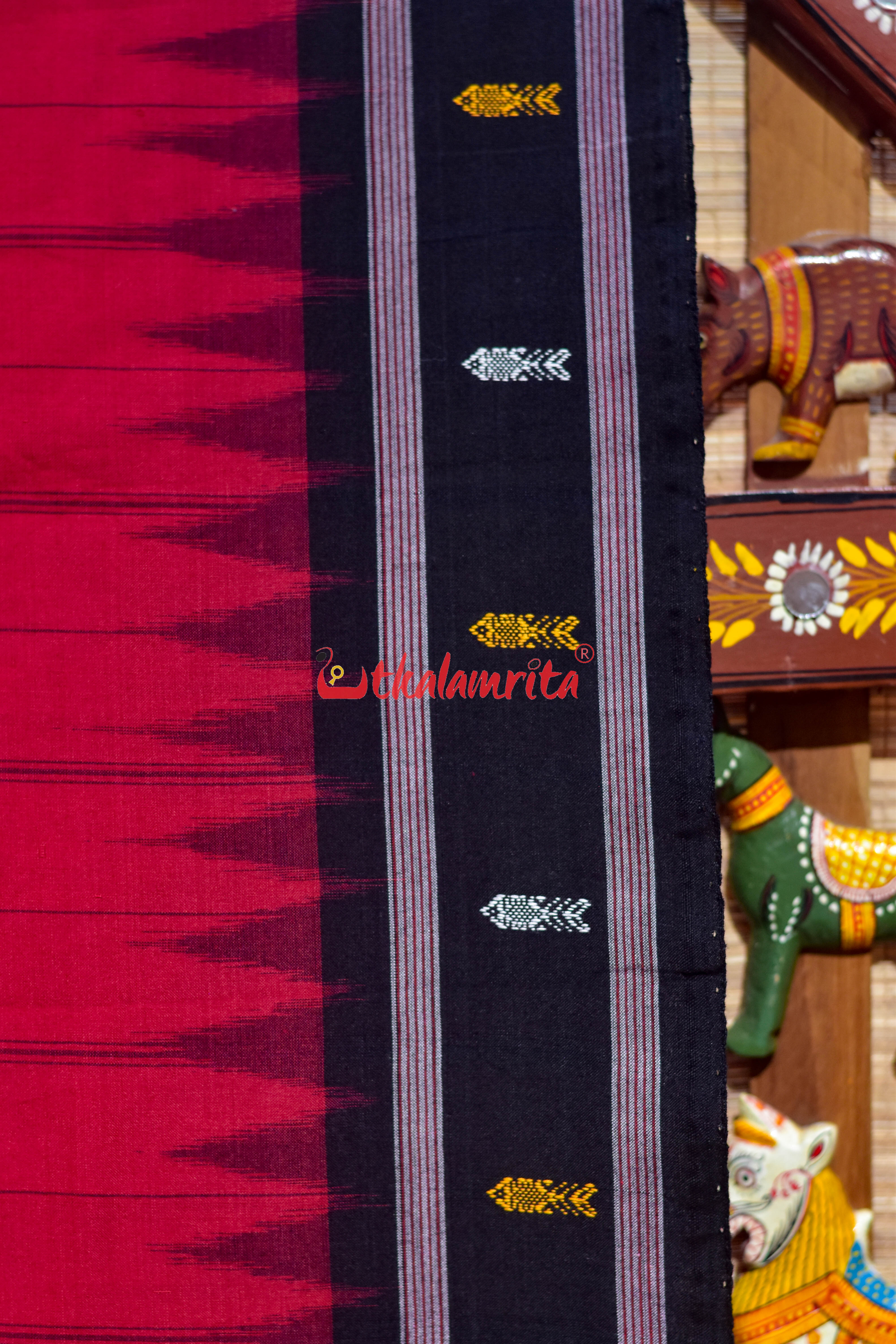 Nuapatna Hazar Buti Red Black Cotton Saree