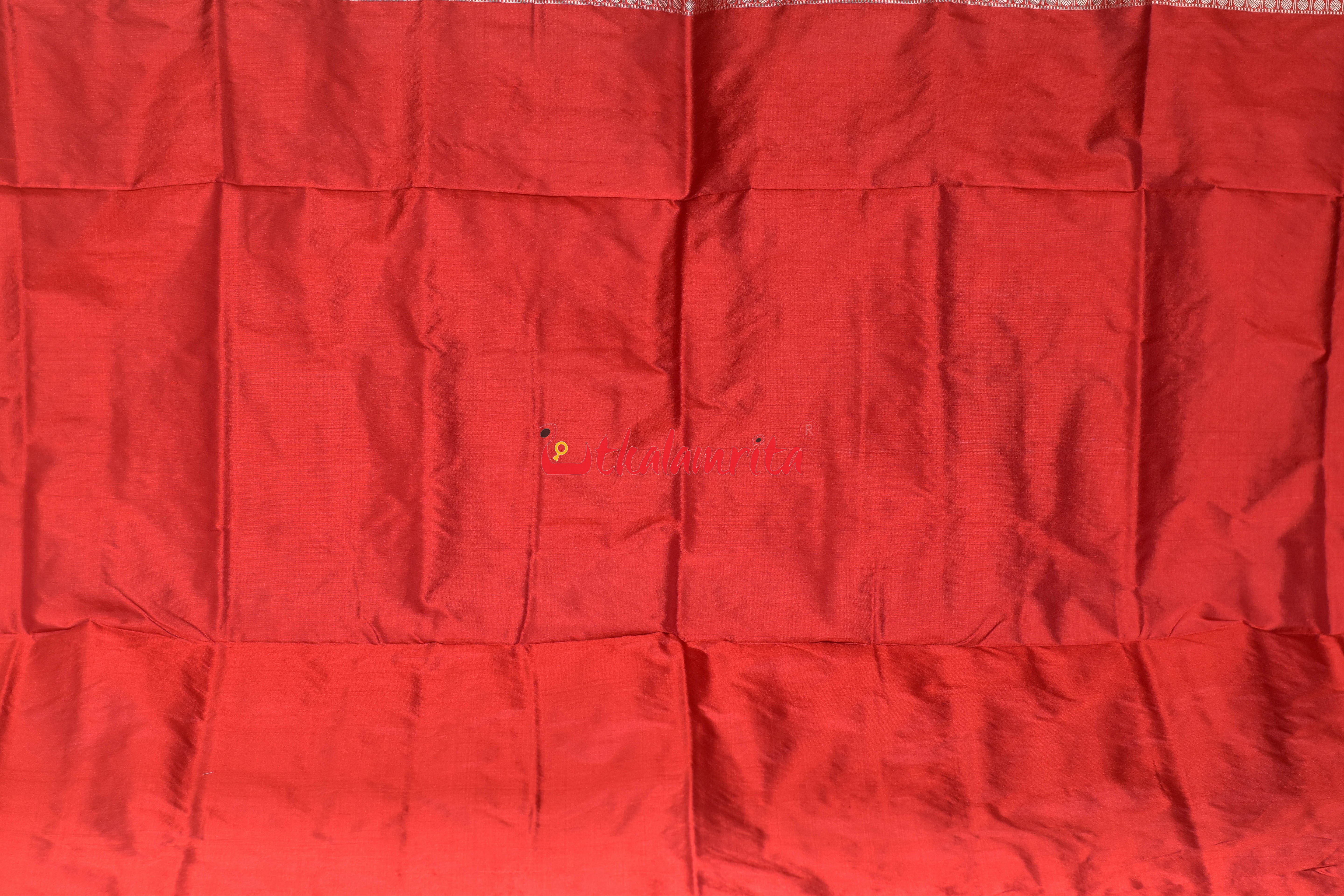 White with Red Buti Sambalpuri Silk Saree