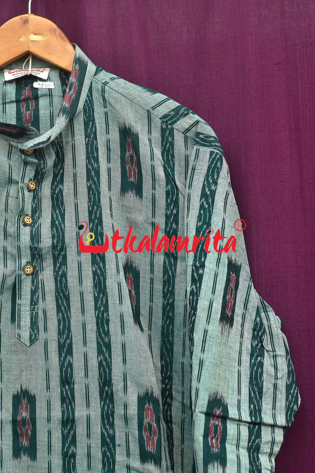 Seafoam Green Flower Box Line Bandha (Men's Short Kurta)