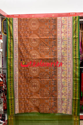 Hati Pink Brown Green Sambalpuri Cotton Saree