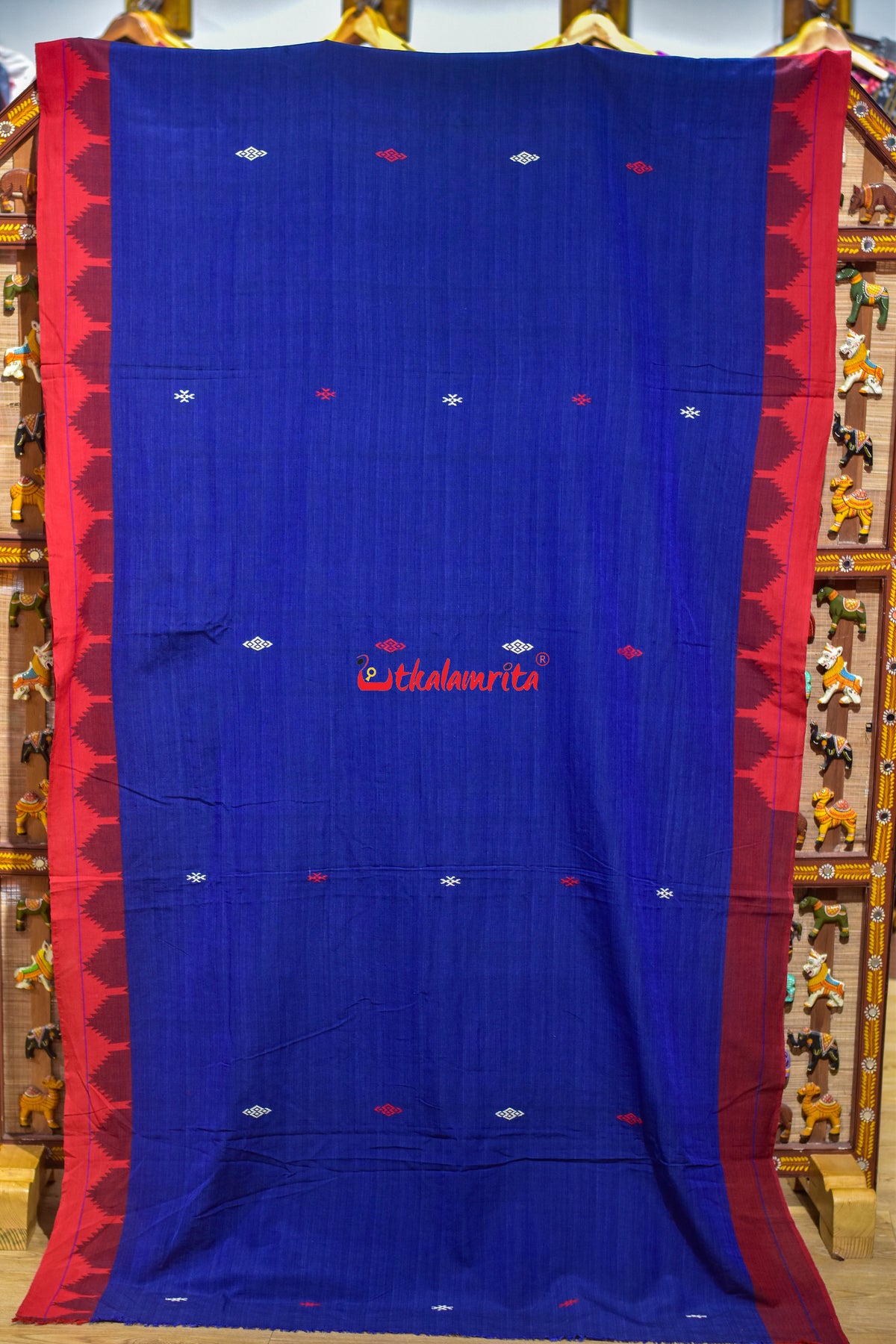Indigo Red Temple Border Kotpad Cotton Saree