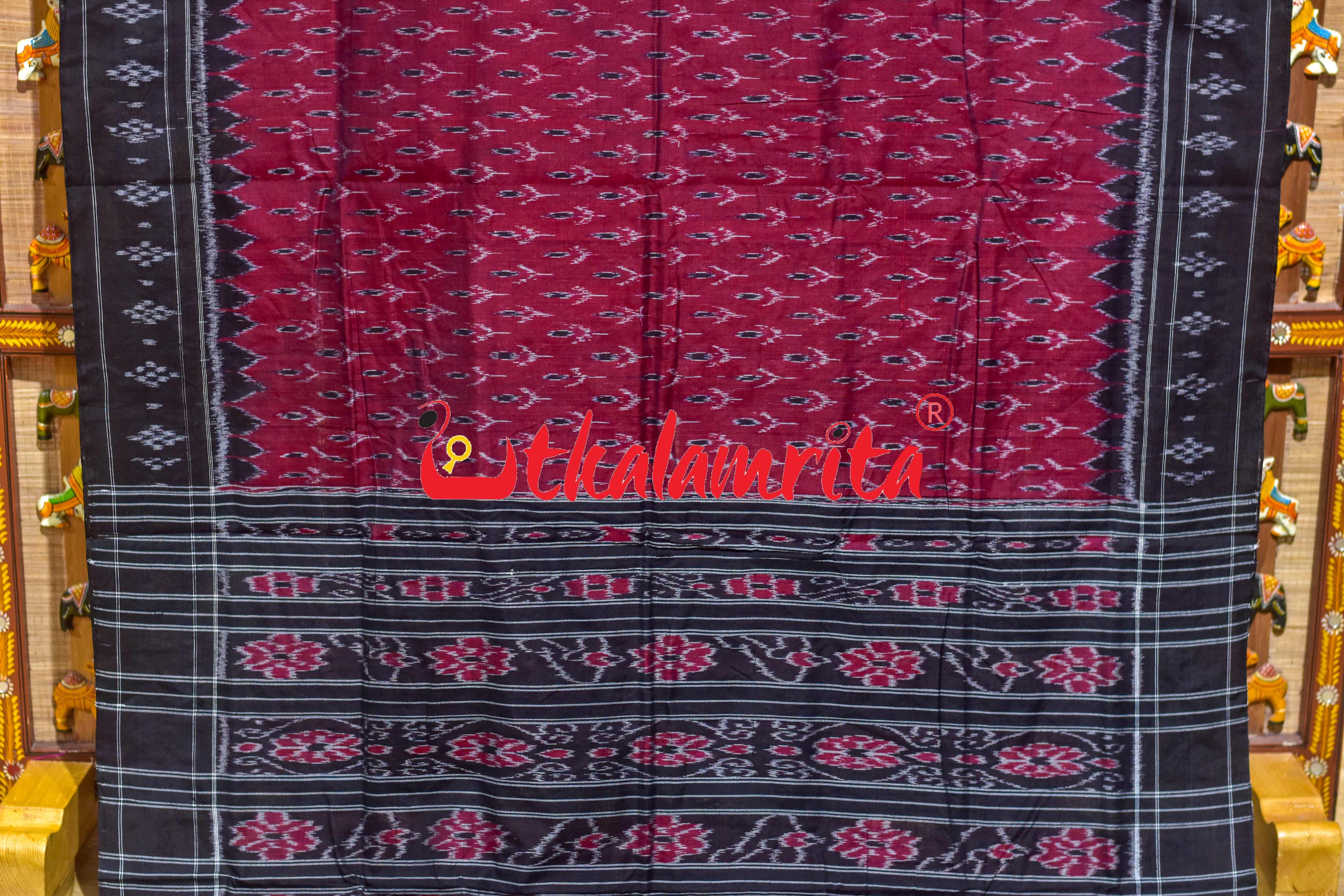 Maroon Black Labanga Khandua Cotton Saree