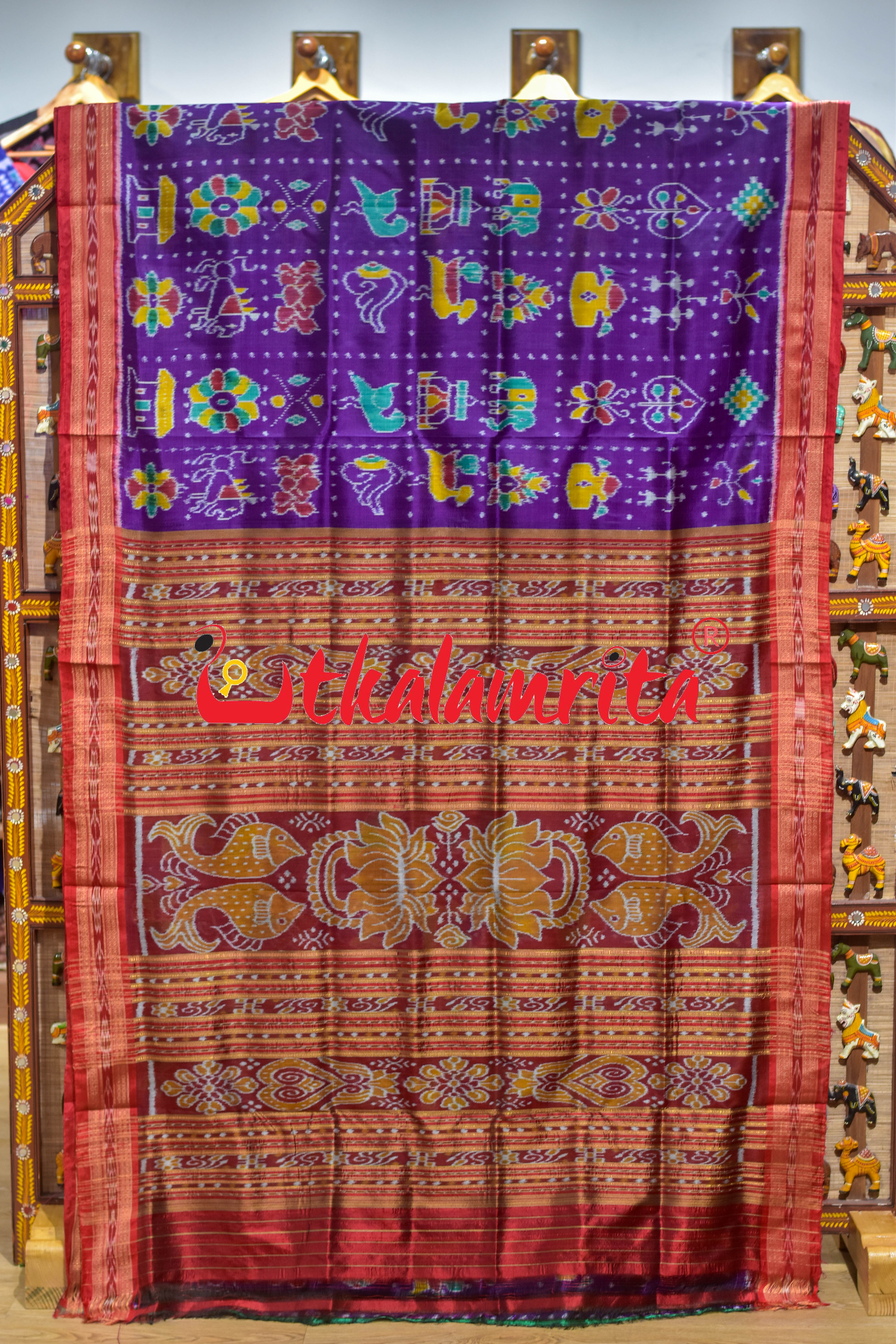 Purple Red Dotted Nabakothi Silk Saree