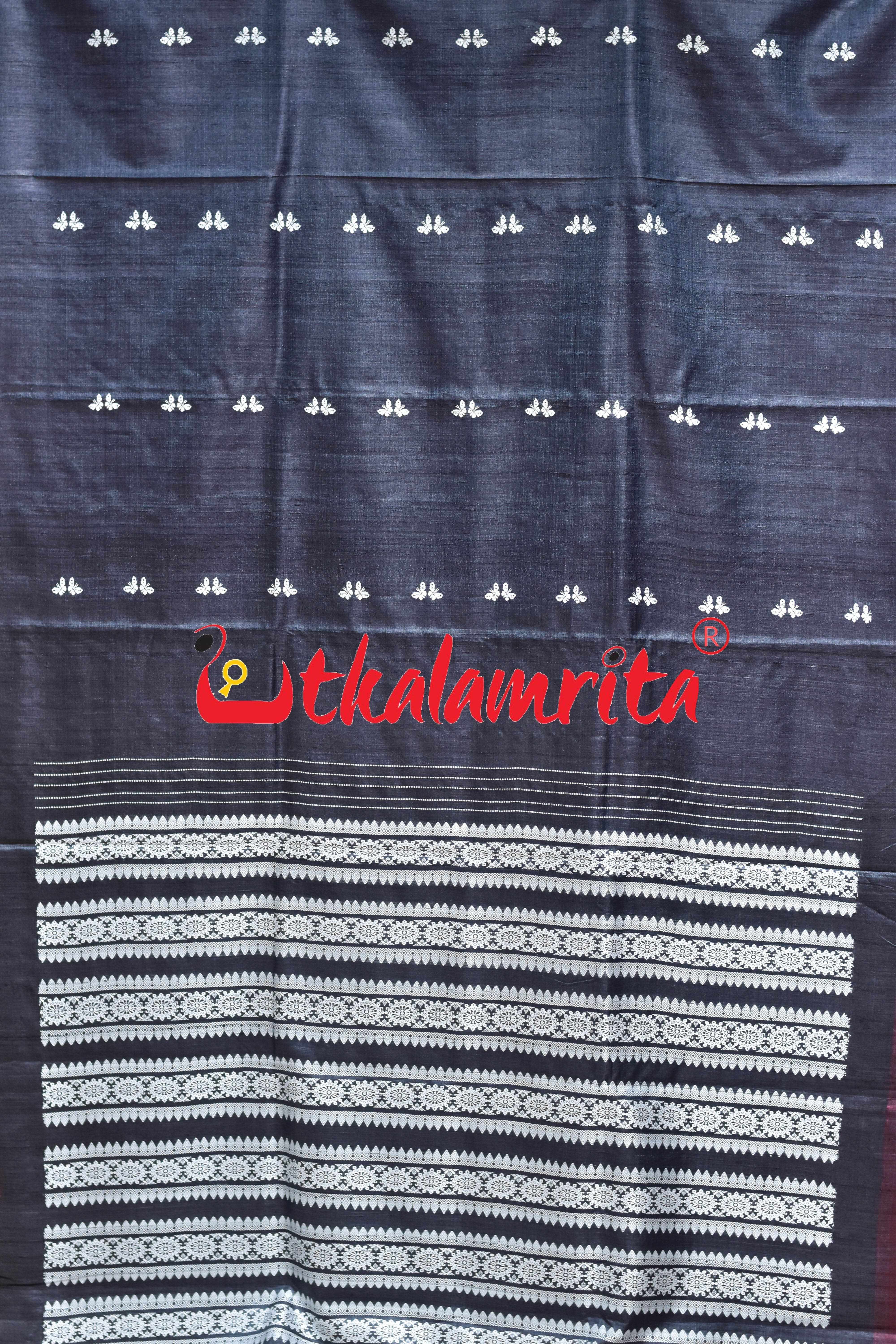 Black Maroon Butterfly Jala Anchal Gopalpur Tussar Silk Saree