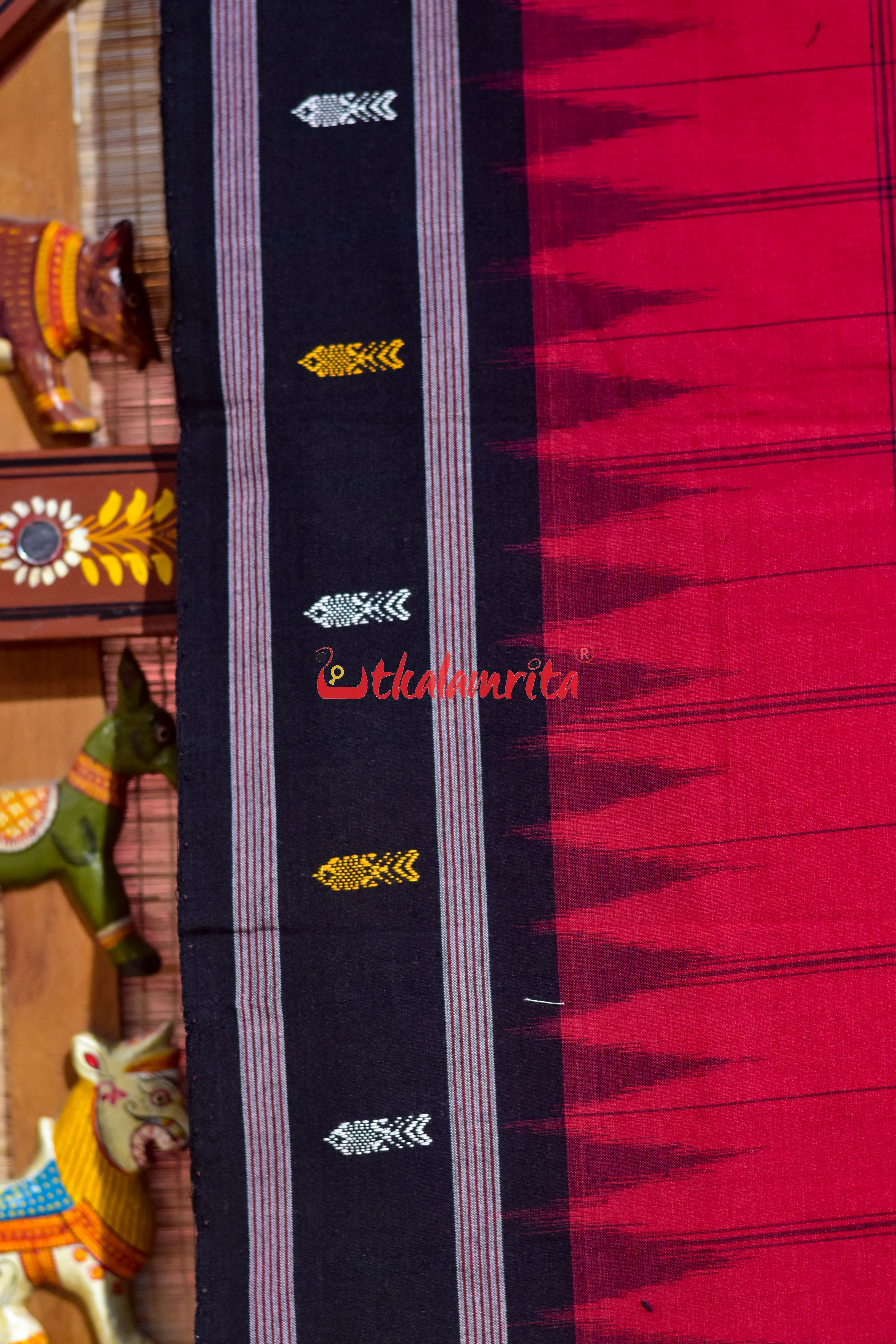 Nuapatna Hazar Buti Red Black Cotton Saree