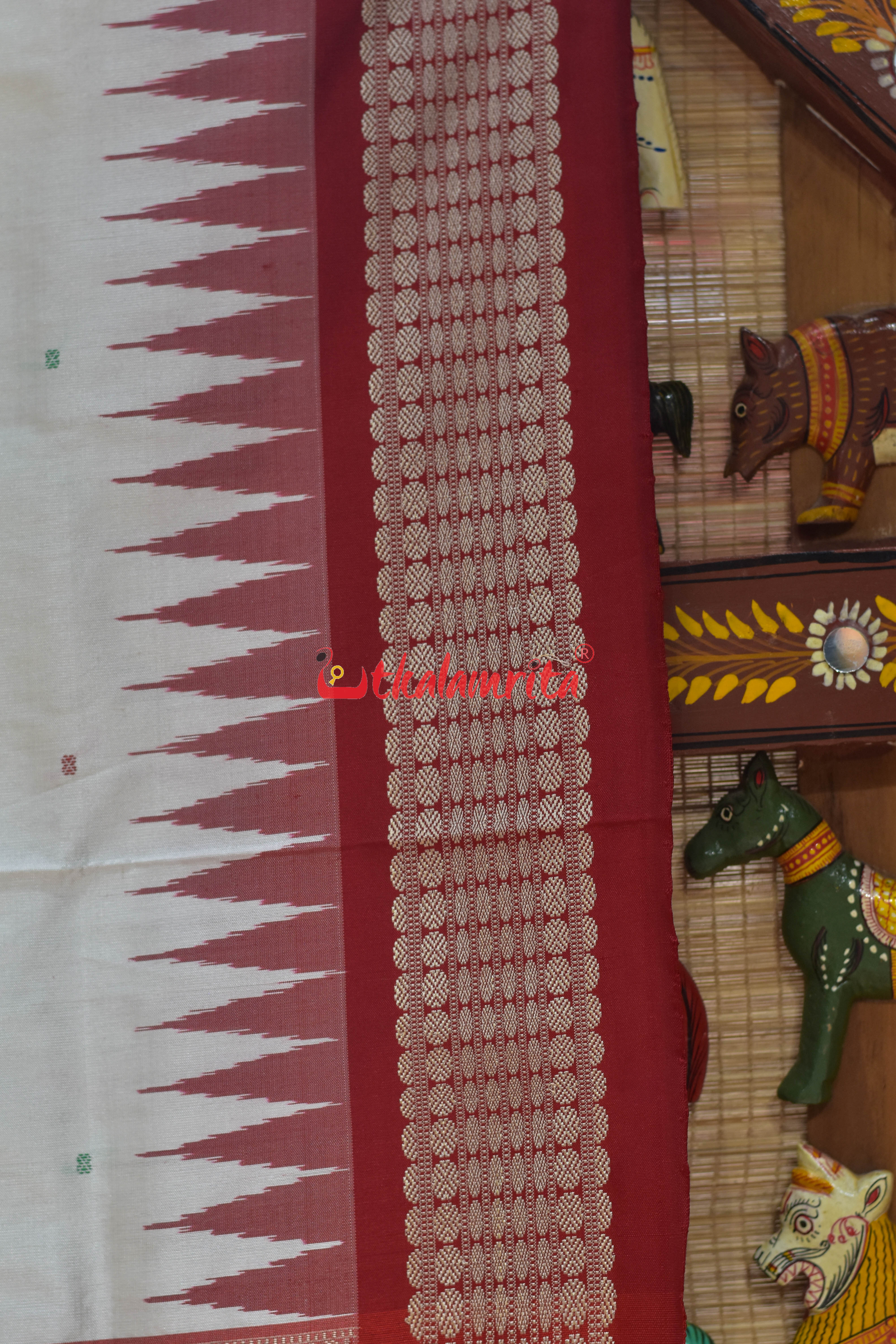 White with Red Buti Sambalpuri Silk Saree