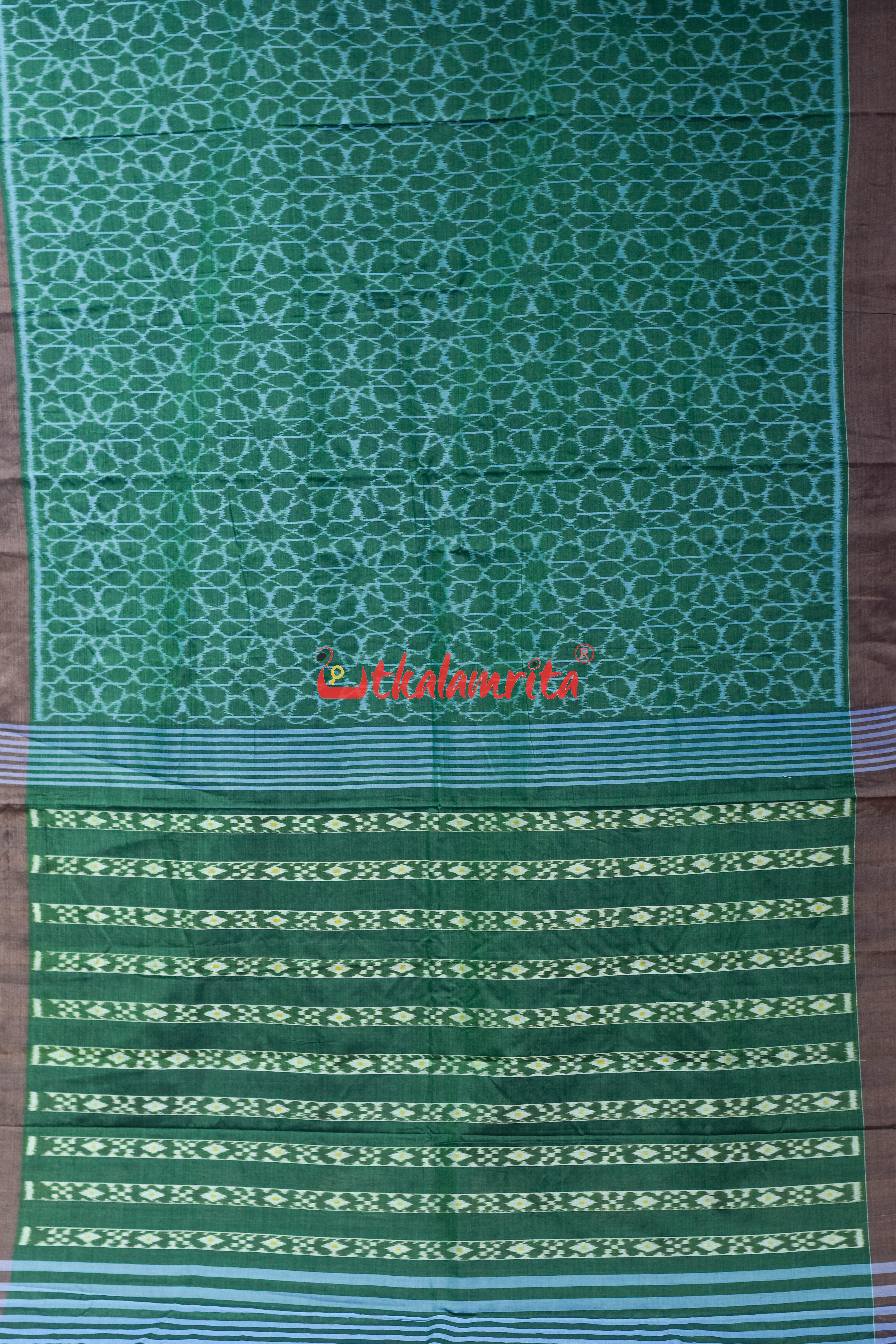 Green Mandala Art Khandua Cotton Saree