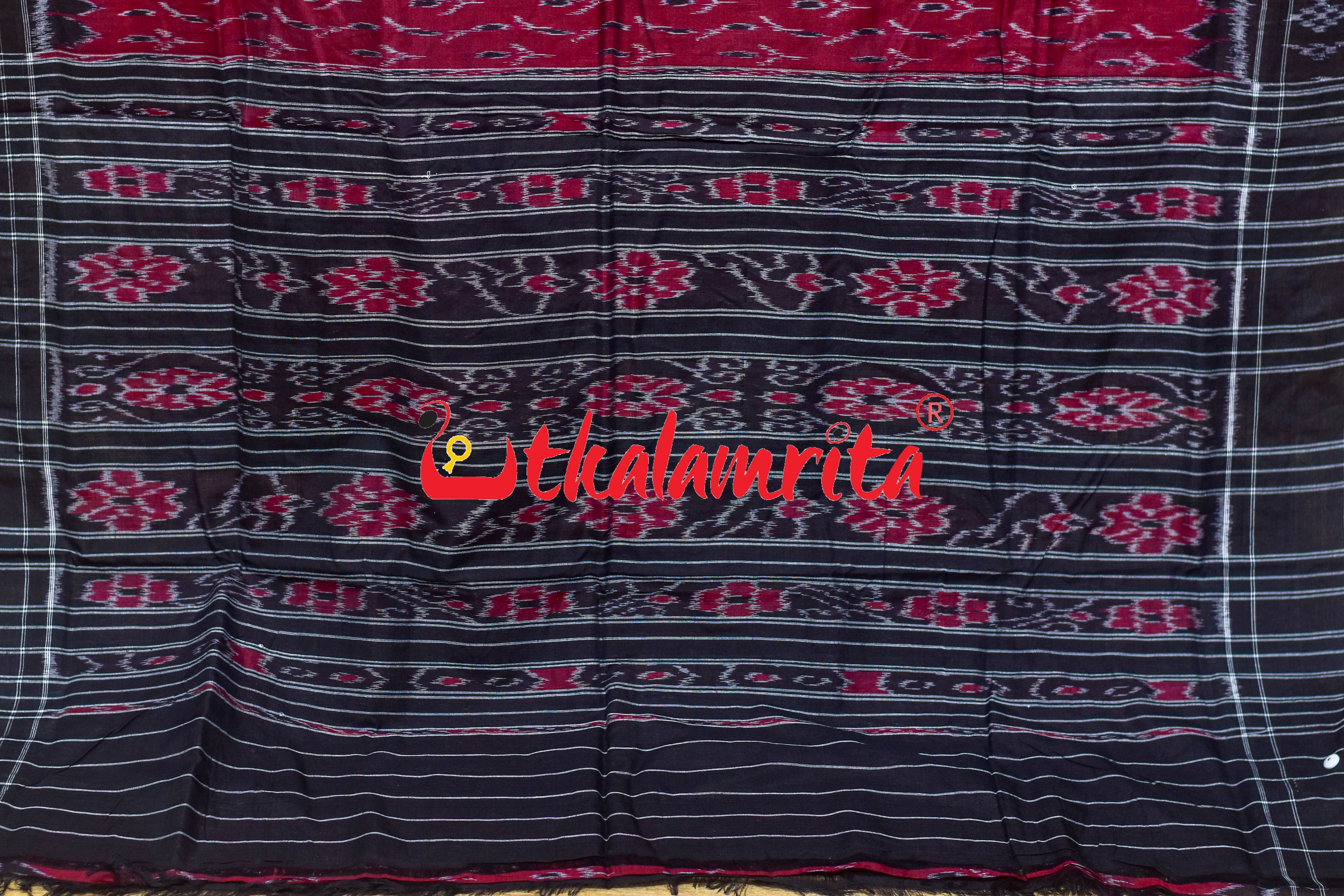 Maroon Black Labanga Khandua Cotton Saree
