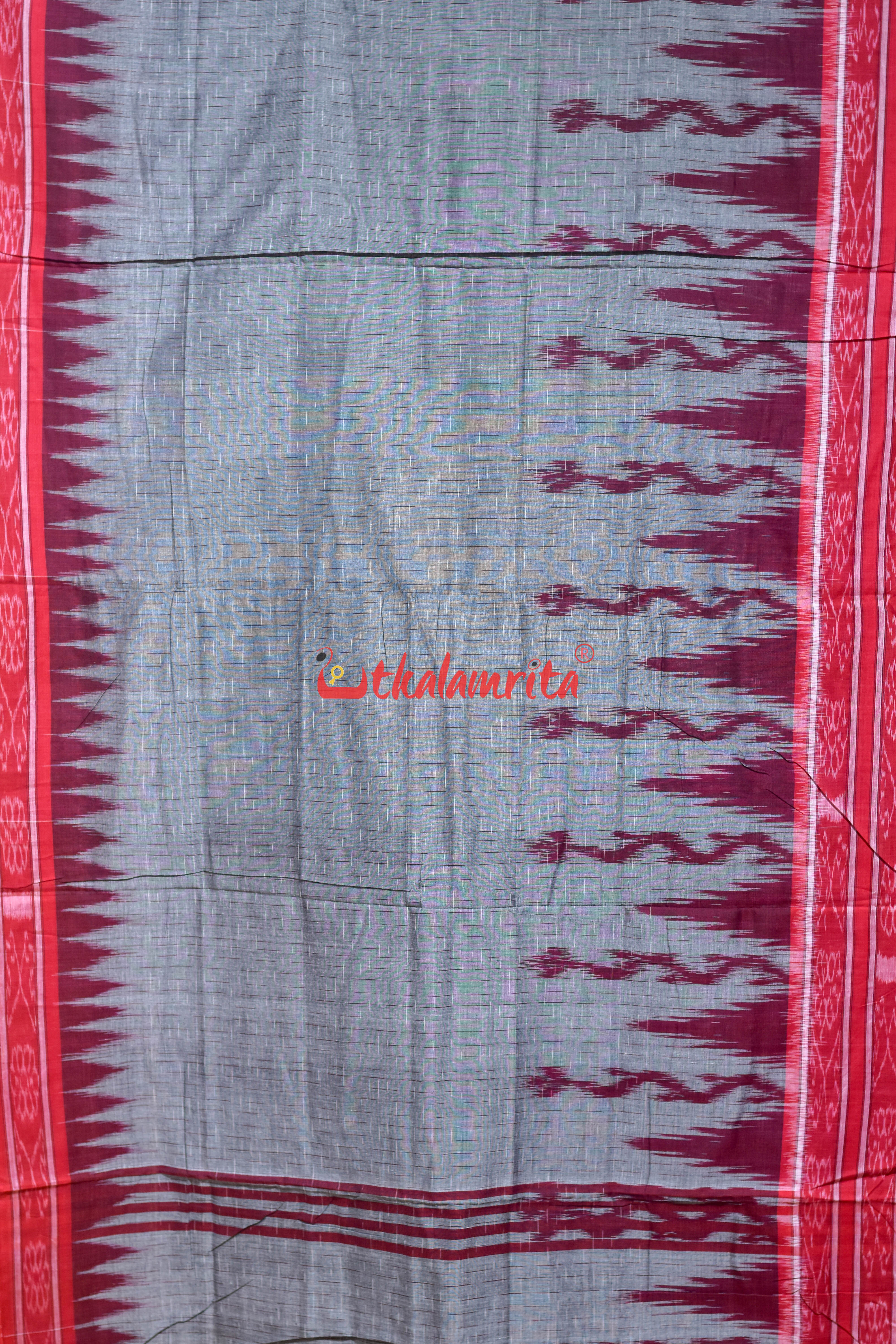 Grey Red Daali Scot Khandua Cotton Saree