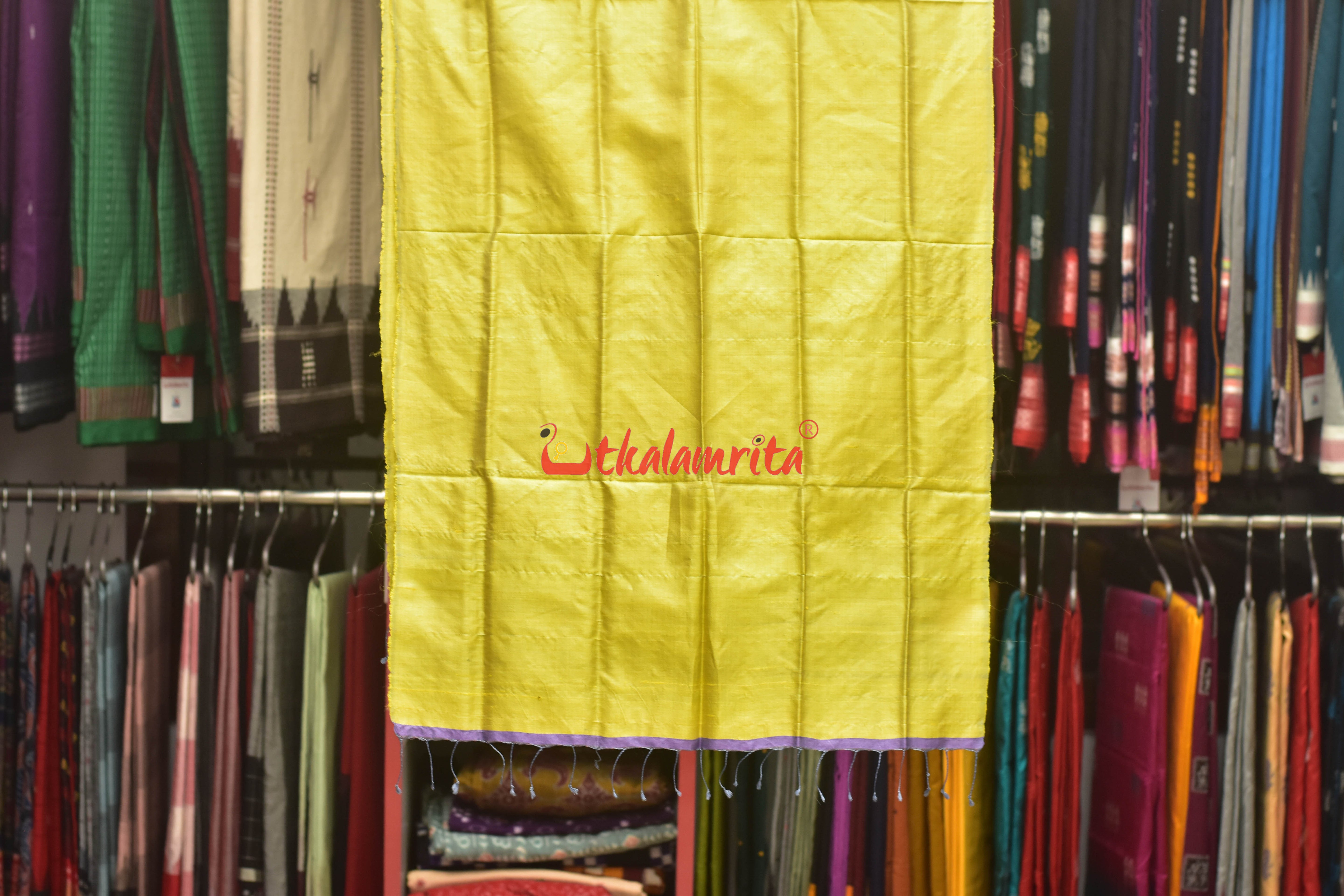Lemon Yellow Fine Tussar Plain (Stole)