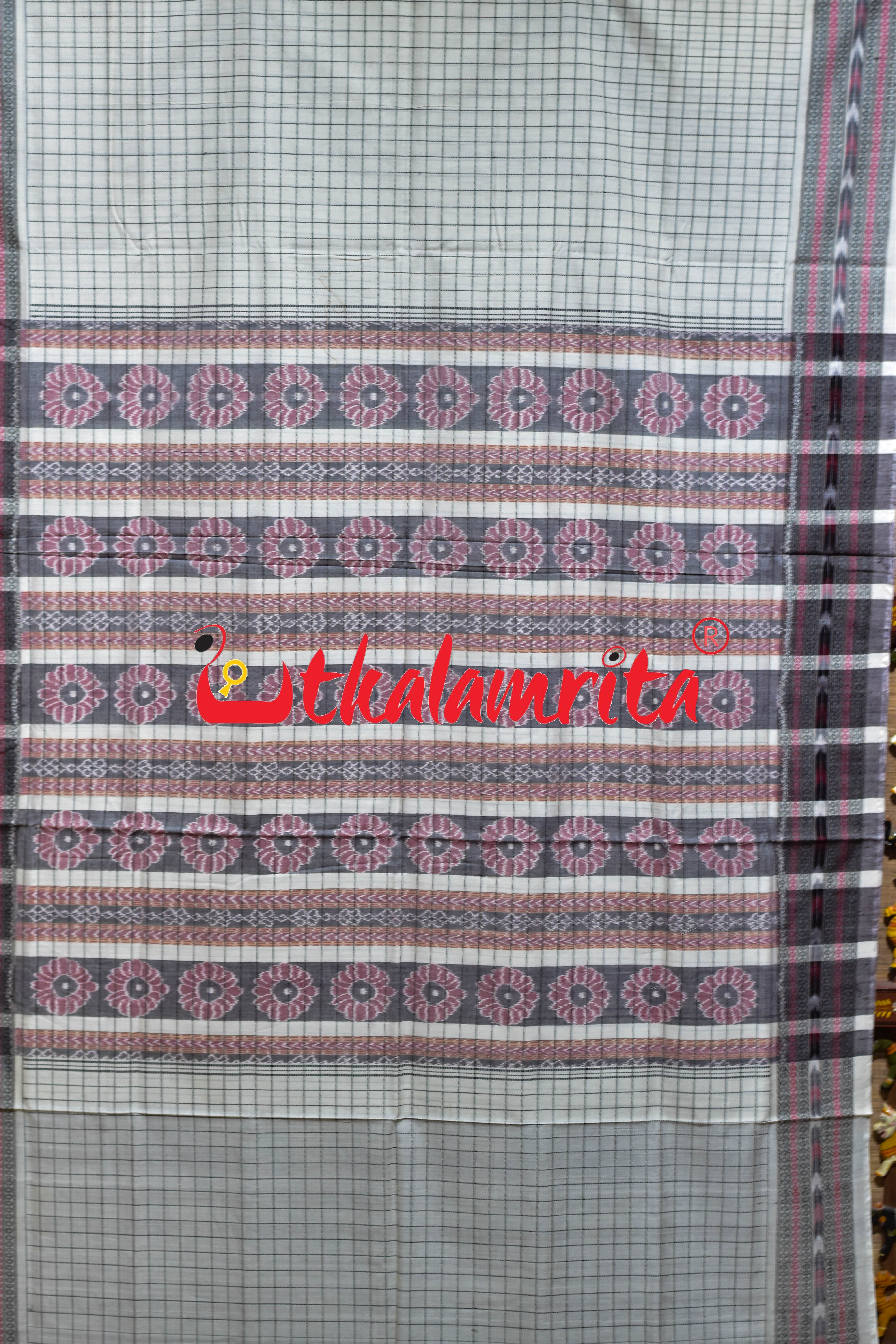 White Checks Border Dhanpatri Sambalpuri Cotton Saree