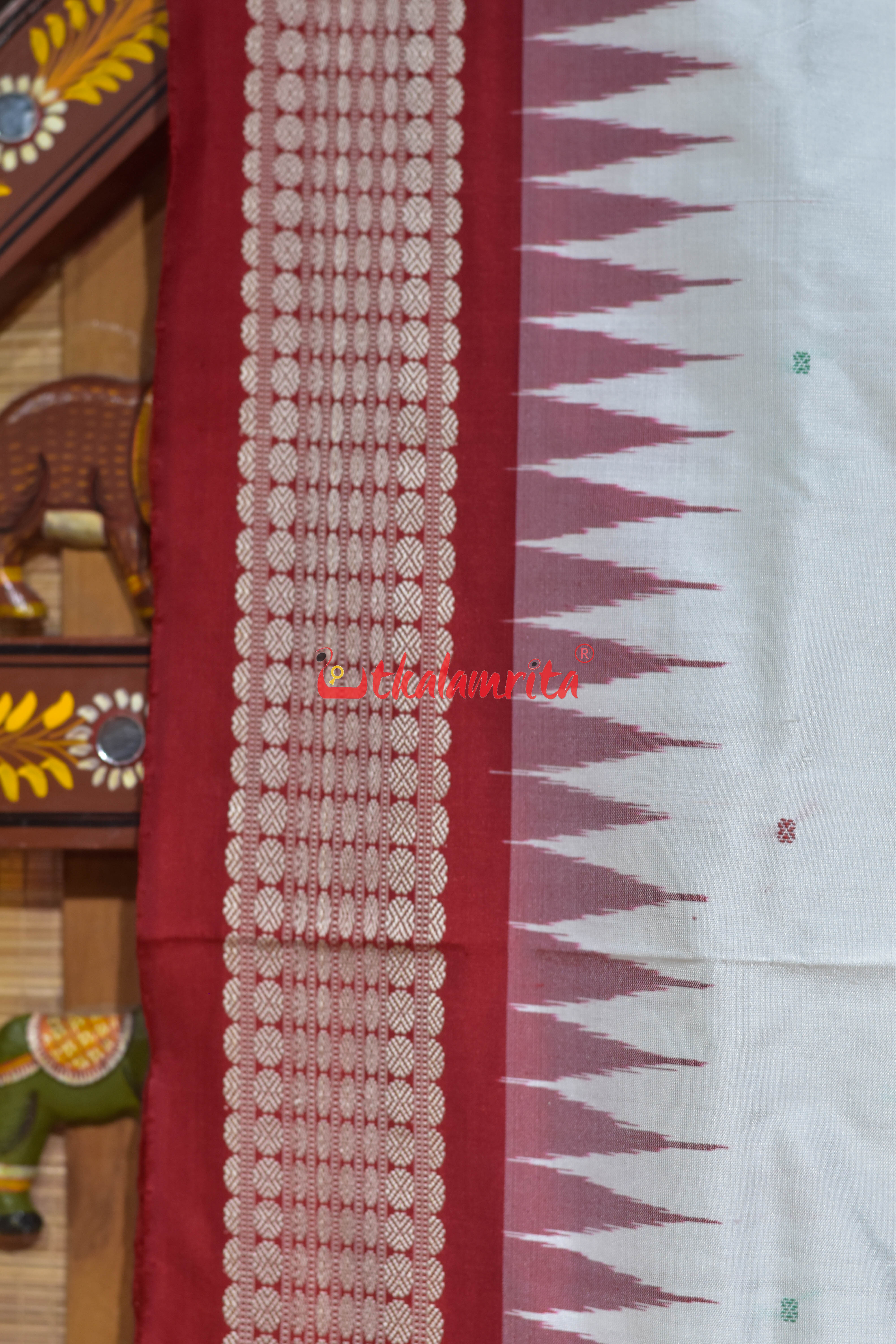 White with Red Buti Sambalpuri Silk Saree