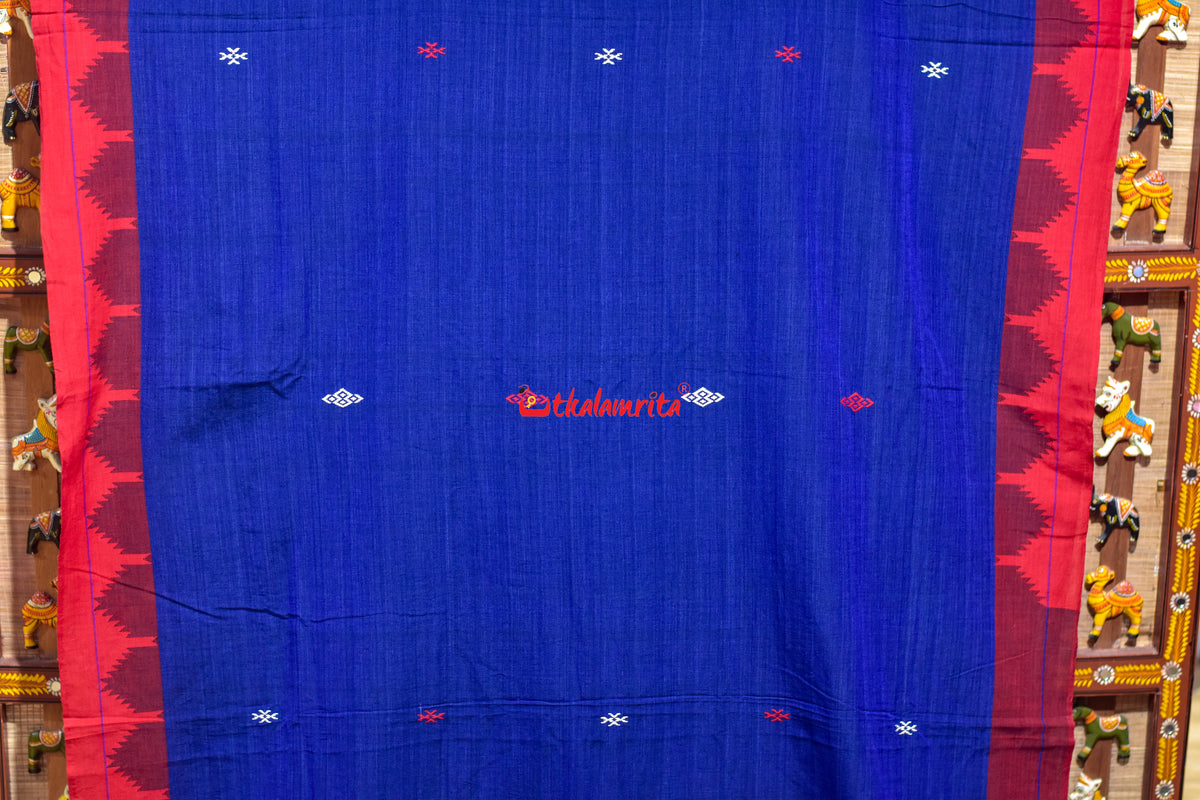 Indigo Red Temple Border Kotpad Cotton Saree