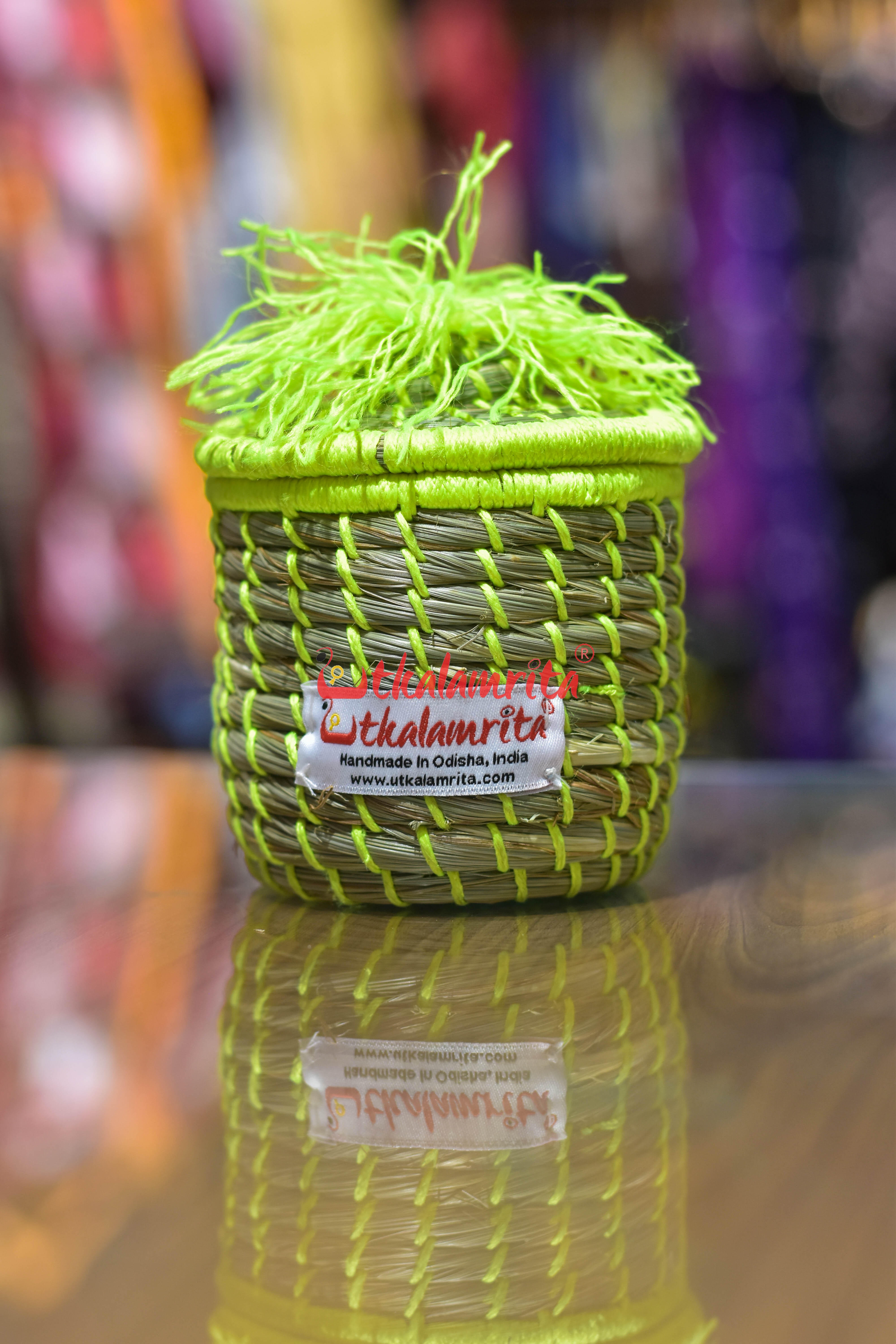 Sabai Grass Chuti Thread Jewellery Box Fluorescent Green