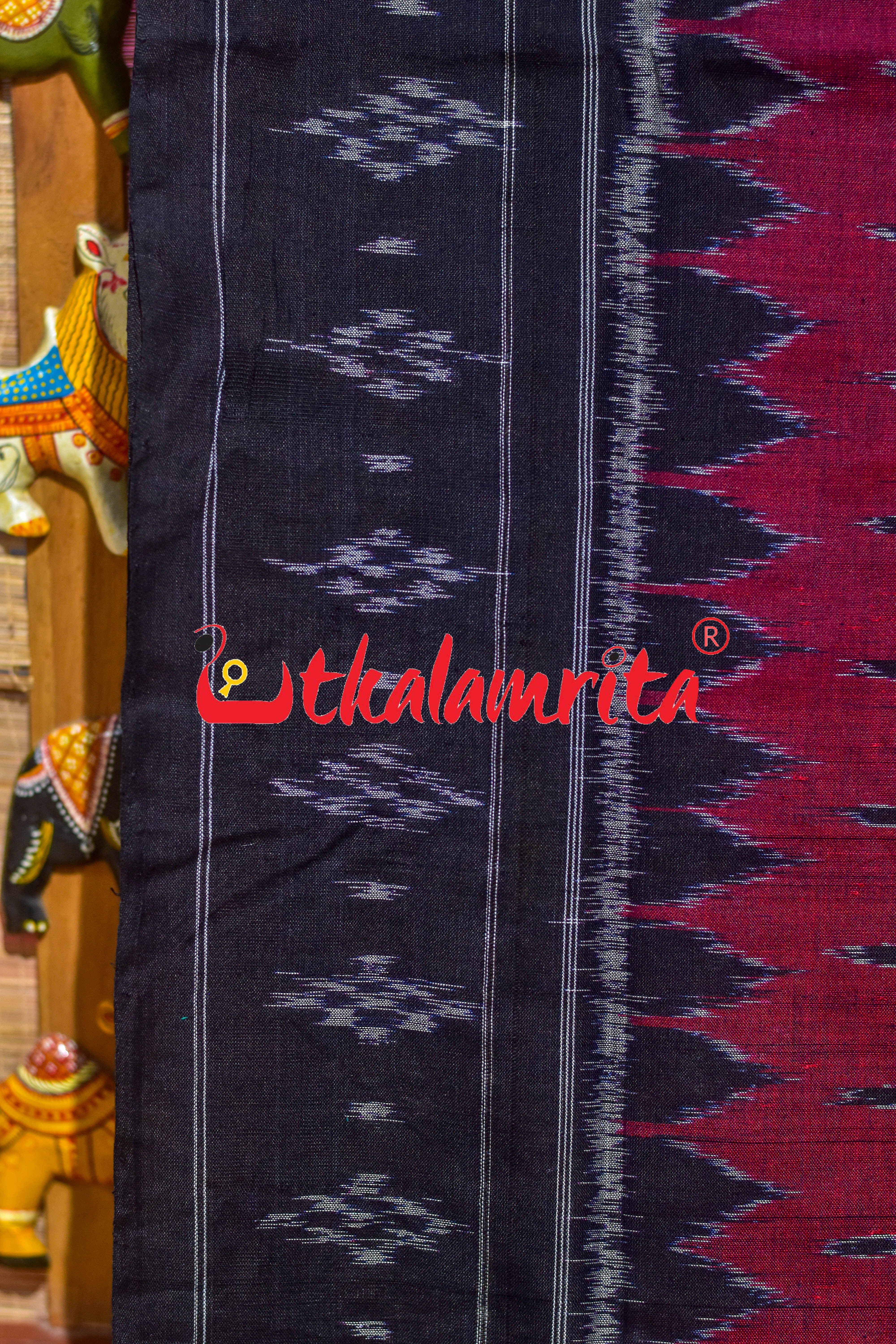Maroon Black Labanga Khandua Cotton Saree