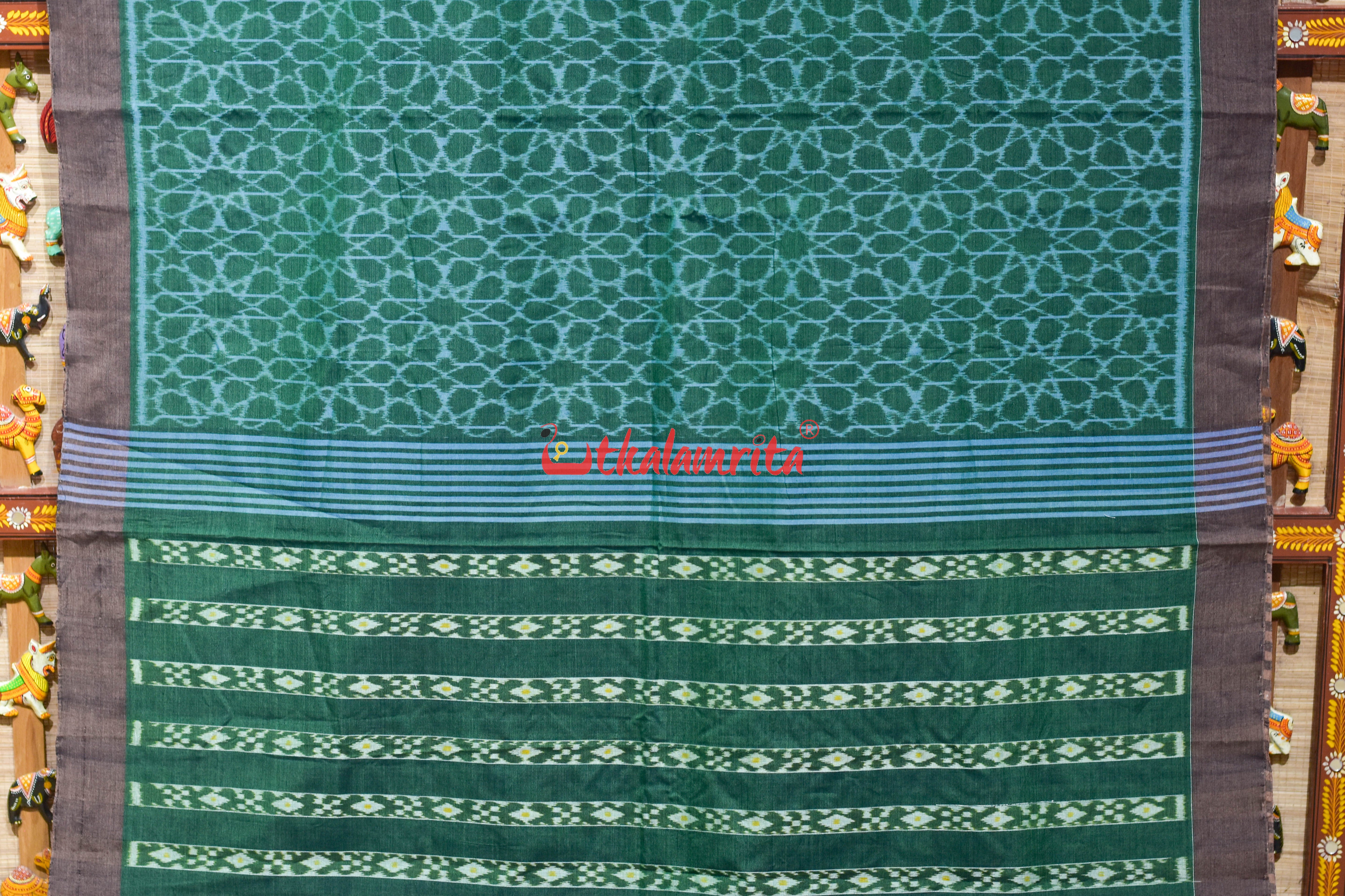 Green Mandala Art Khandua Cotton Saree