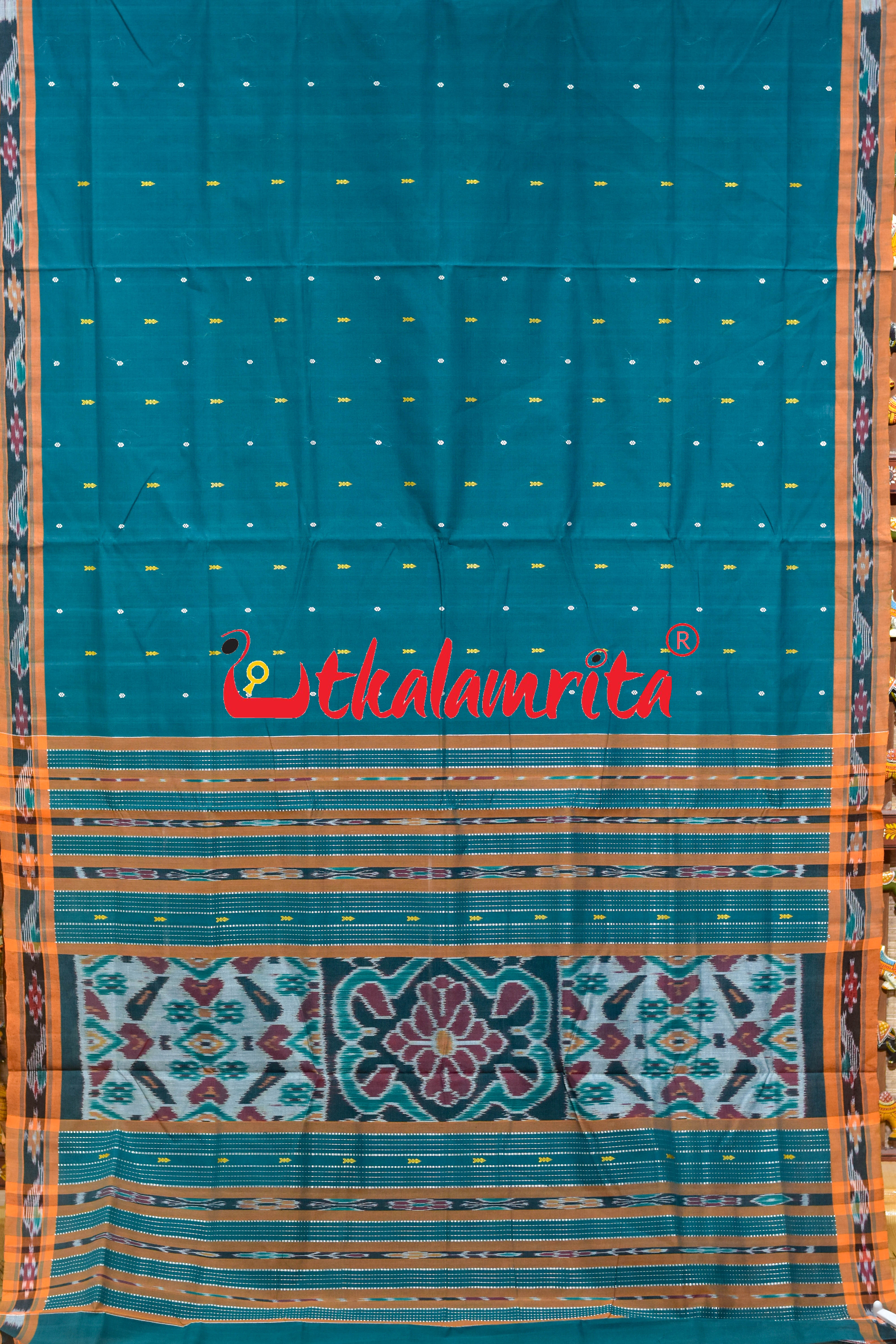 Green Yellow Chadhei Pittala Single Cotton Saree