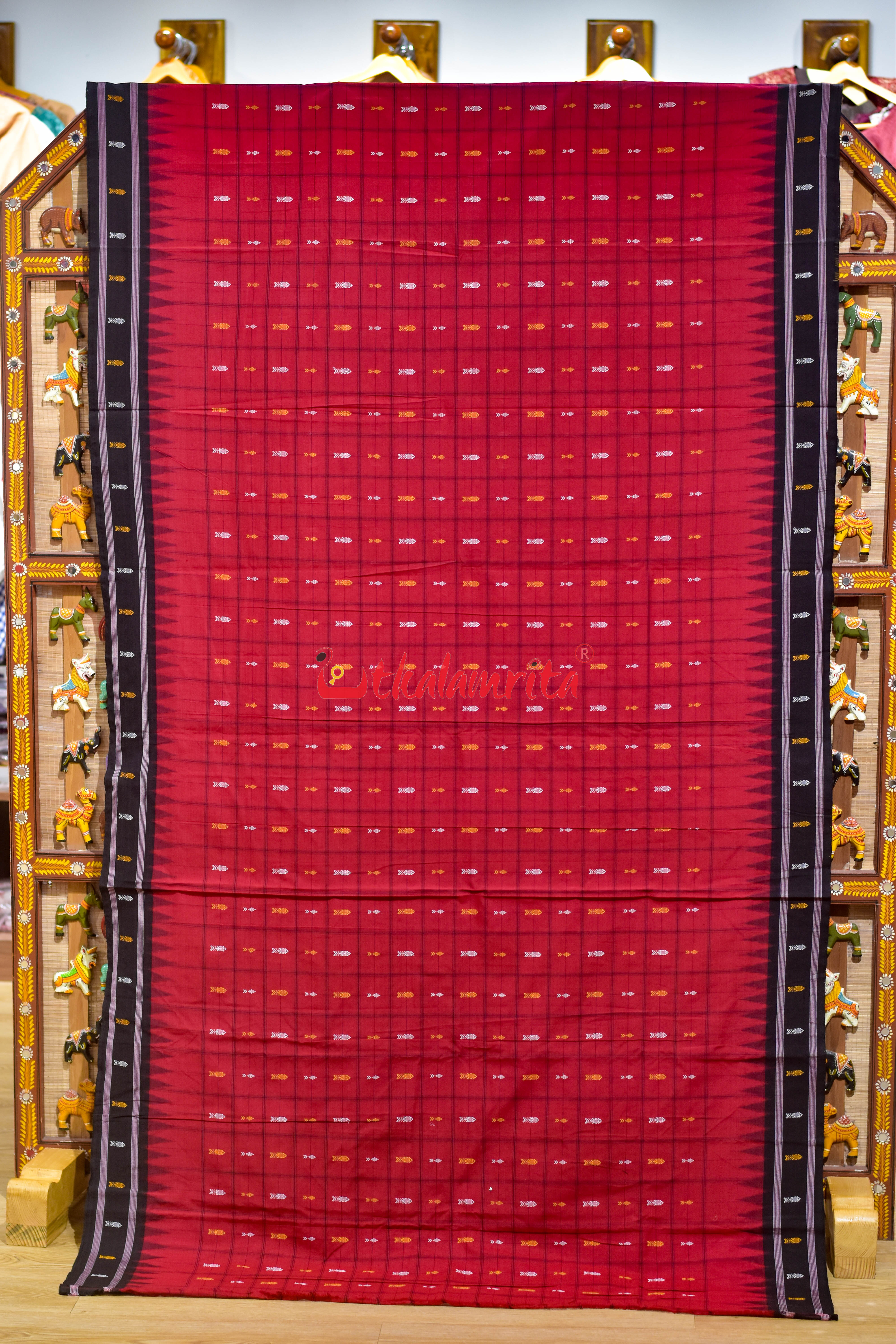 Nuapatna Hazar Buti Red Black Cotton Saree