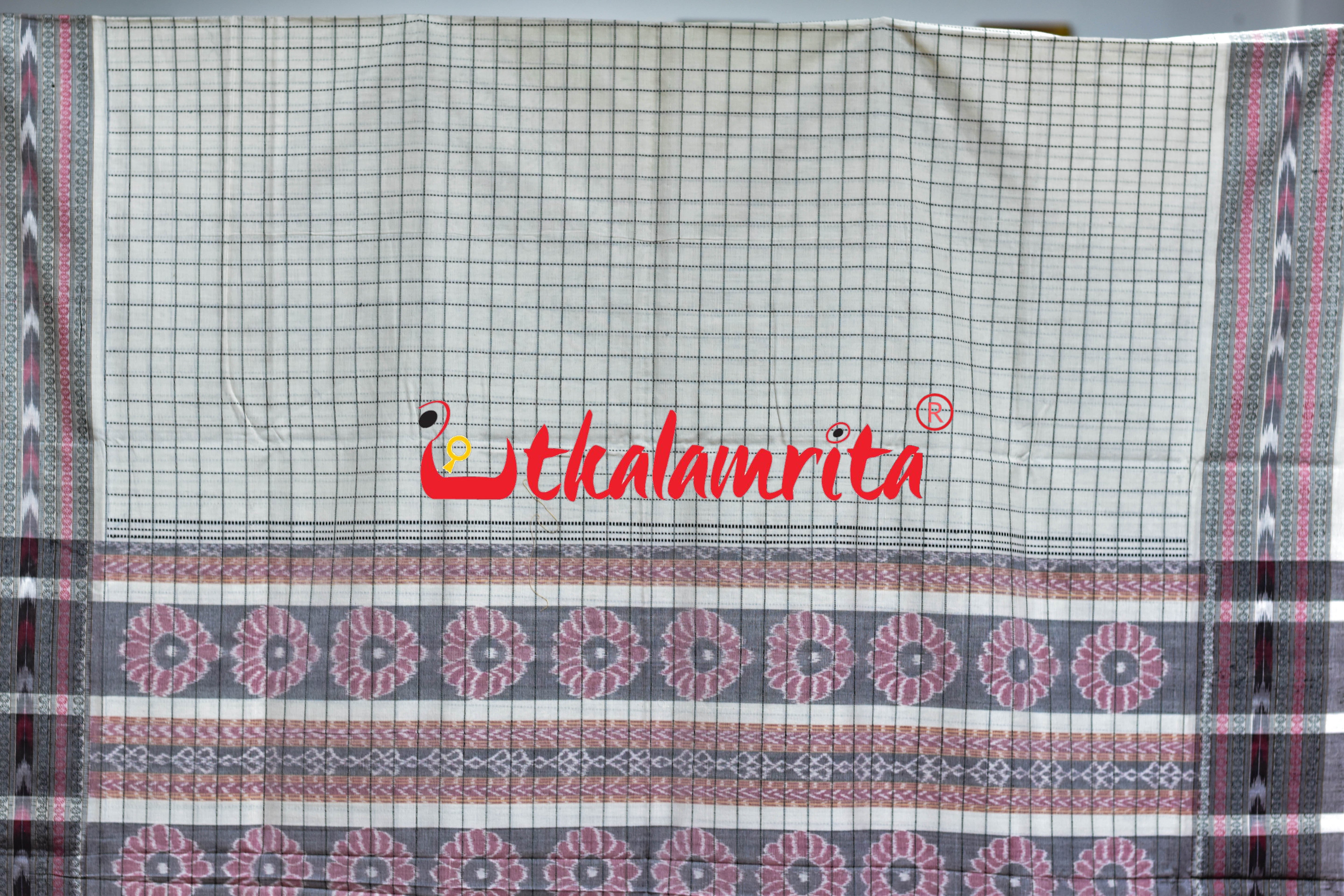 White Checks Border Dhanpatri Sambalpuri Cotton Saree