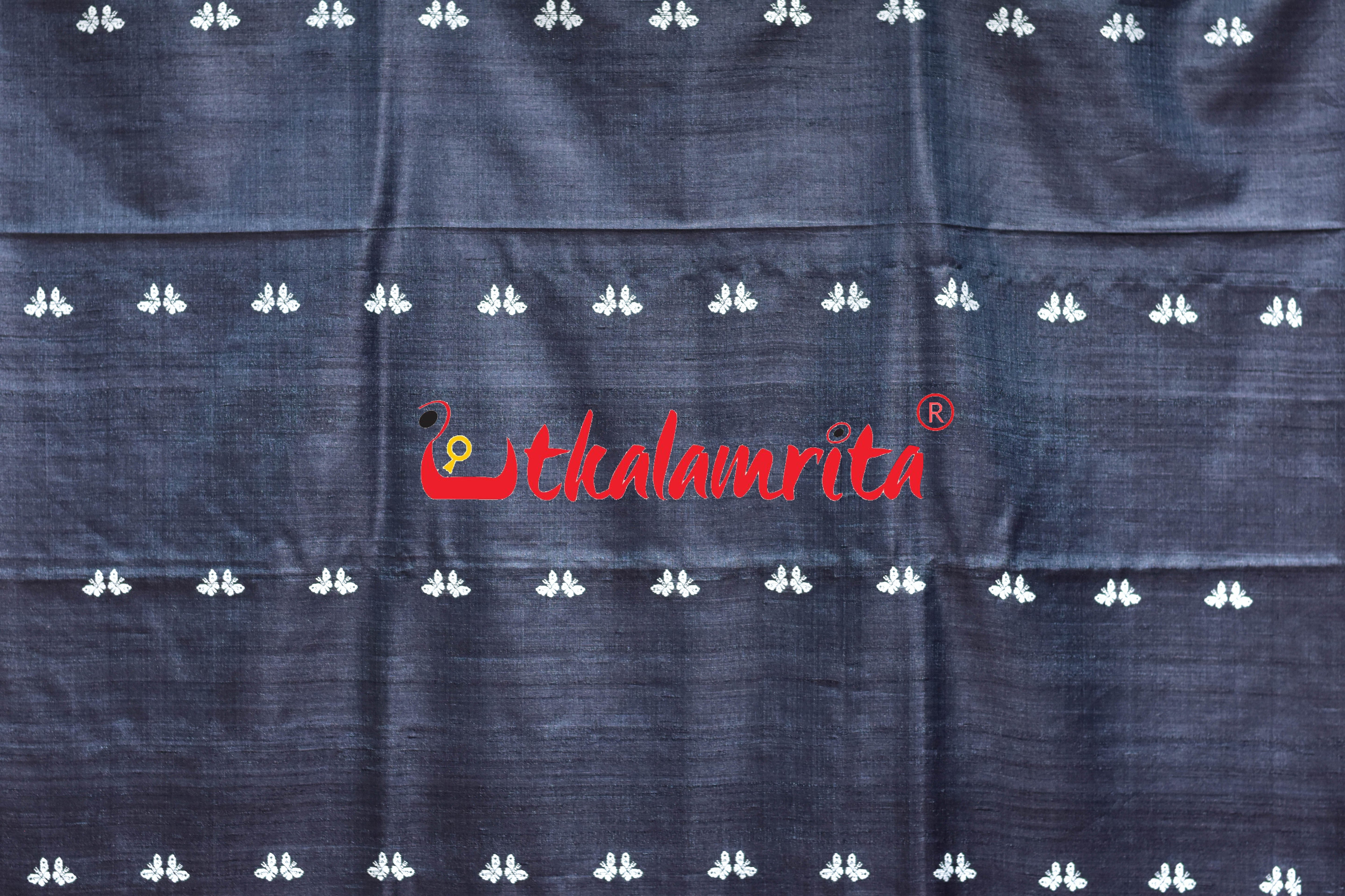 Black Maroon Butterfly Jala Anchal Gopalpur Tussar Silk Saree