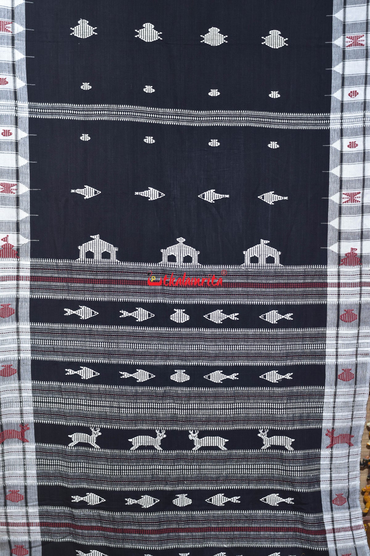 Black White Animal Anchal Kotpad Cotton Saree