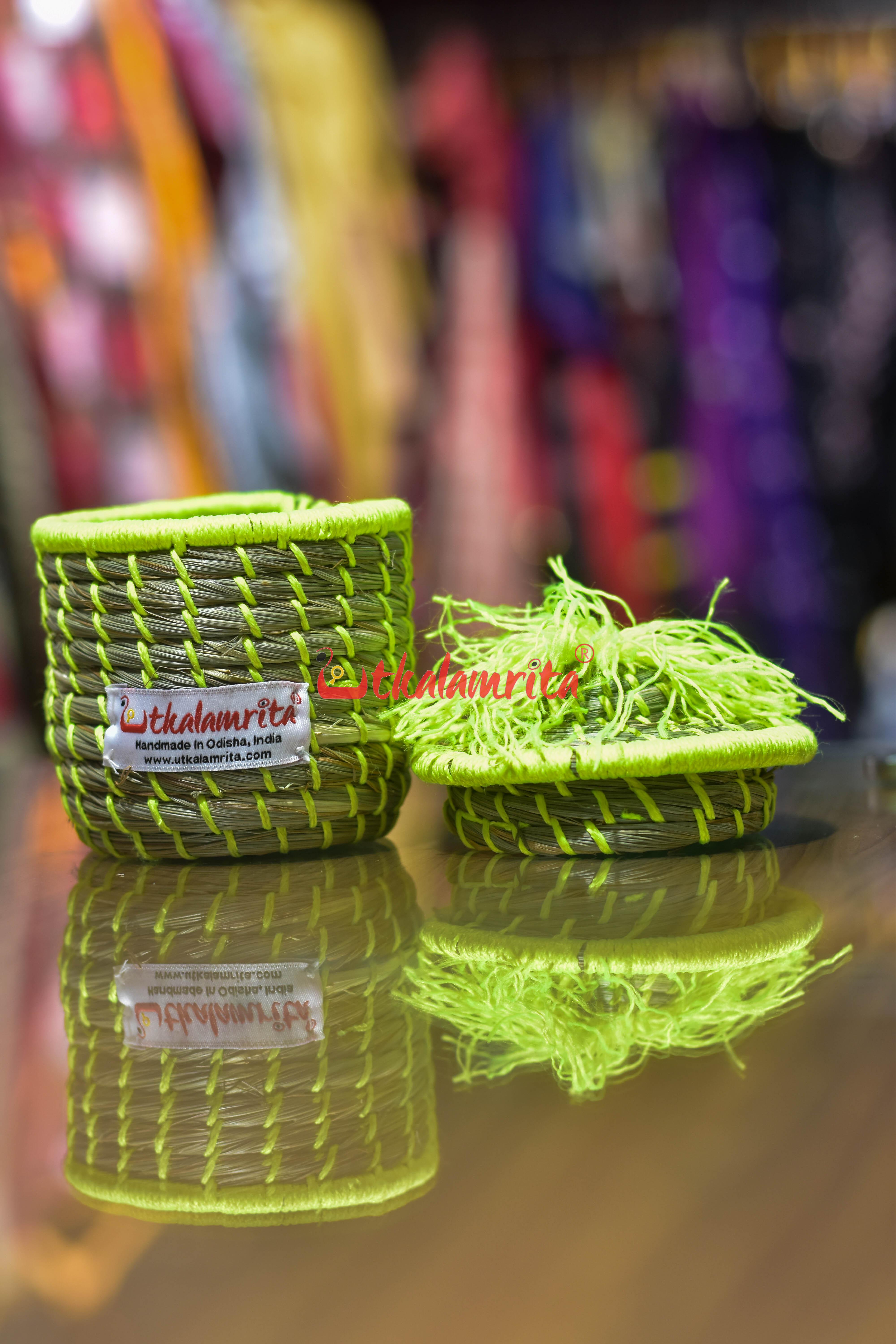 Sabai Grass Chuti Thread Jewellery Box Fluorescent Green