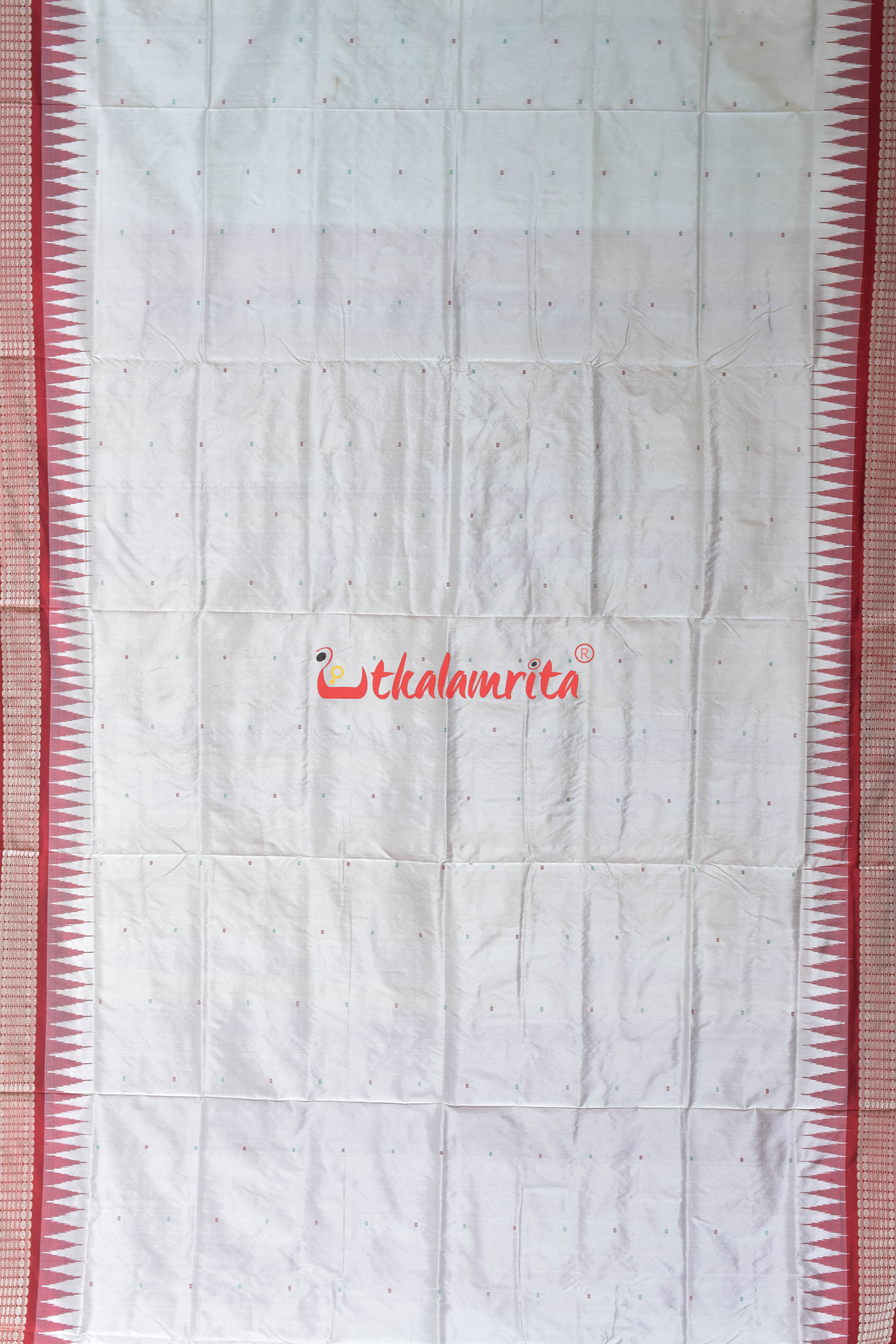 White with Red Buti Sambalpuri Silk Saree