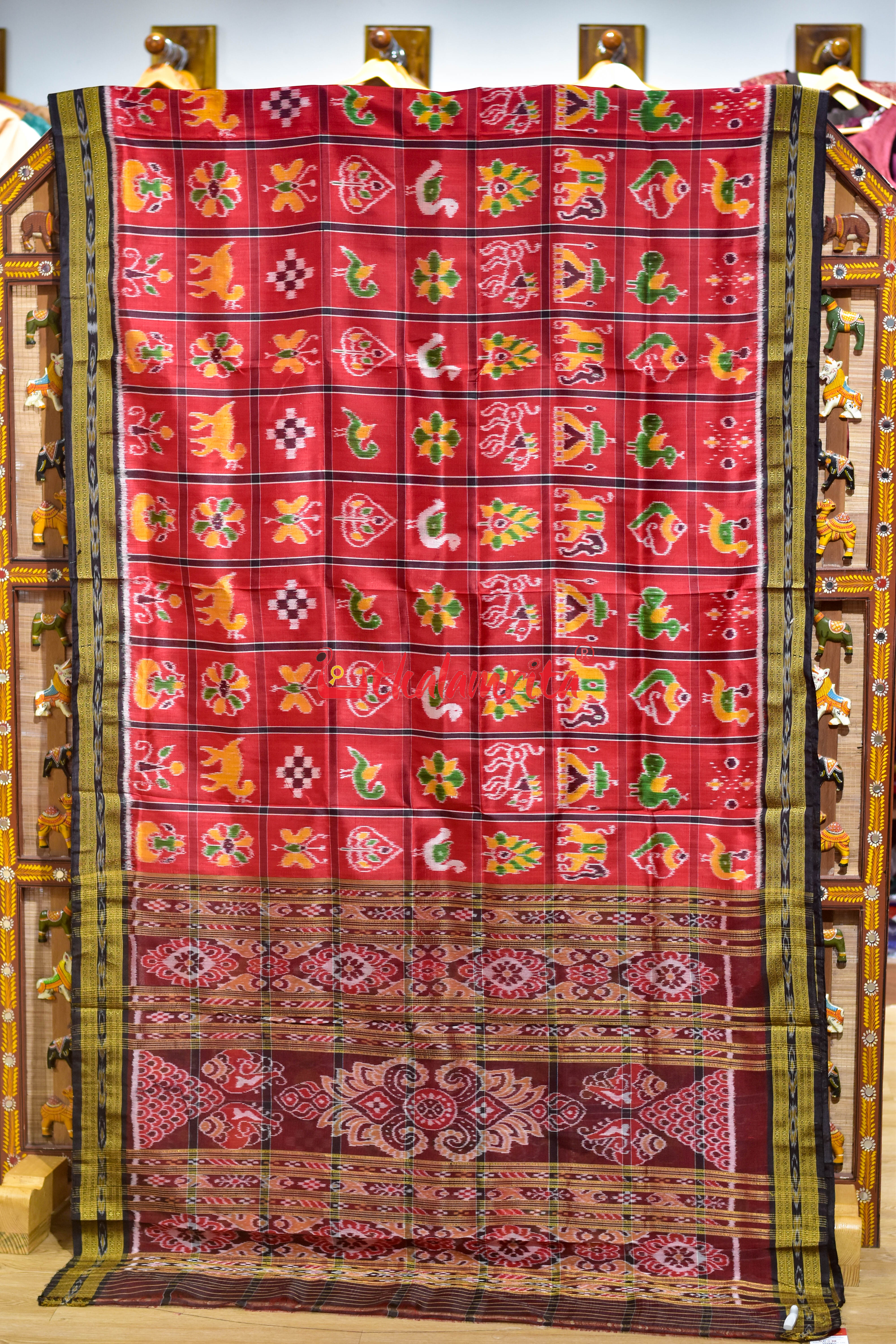 Red Nabakothi Black Border Khandua Silk Saree