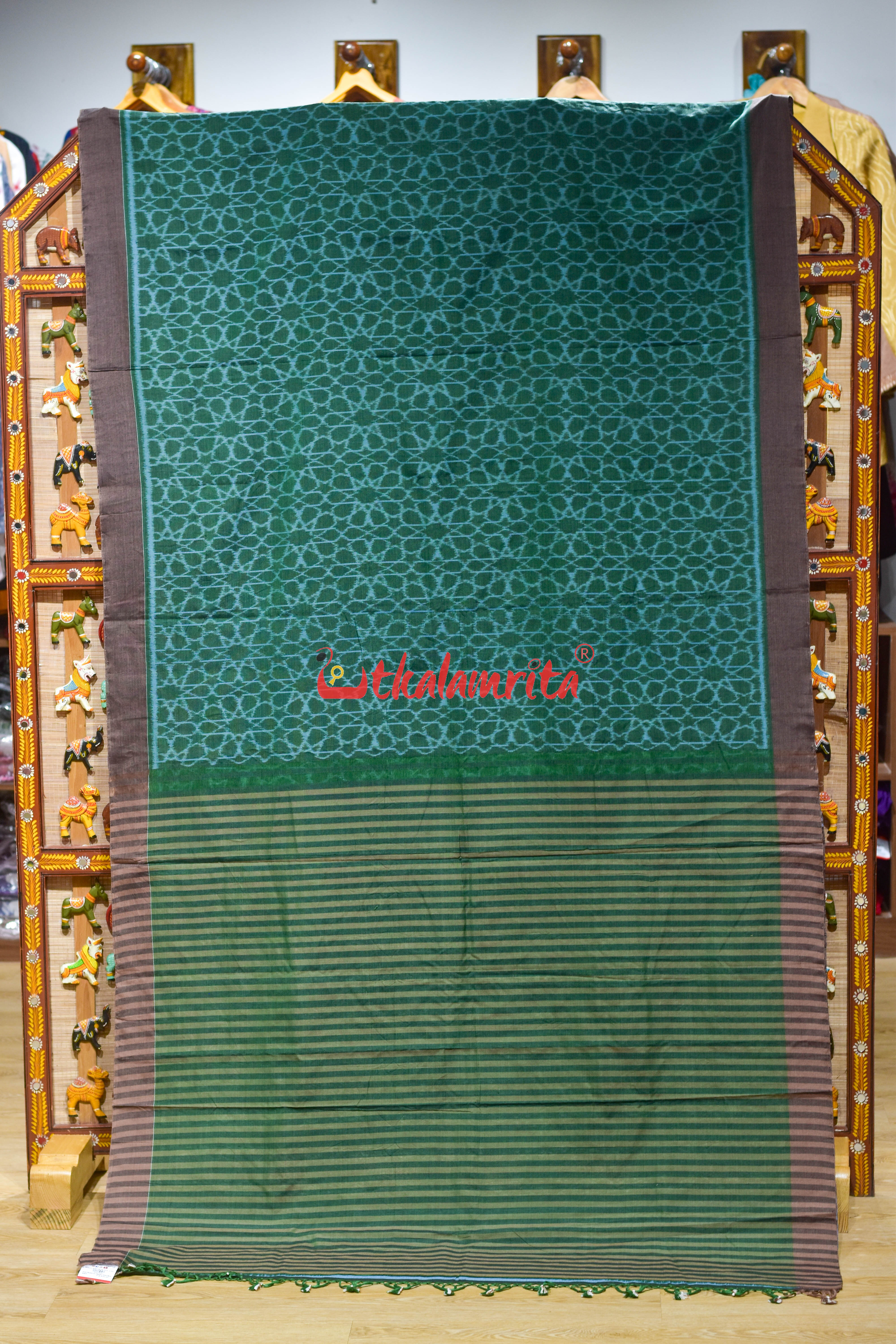 Green Mandala Art Khandua Cotton Saree