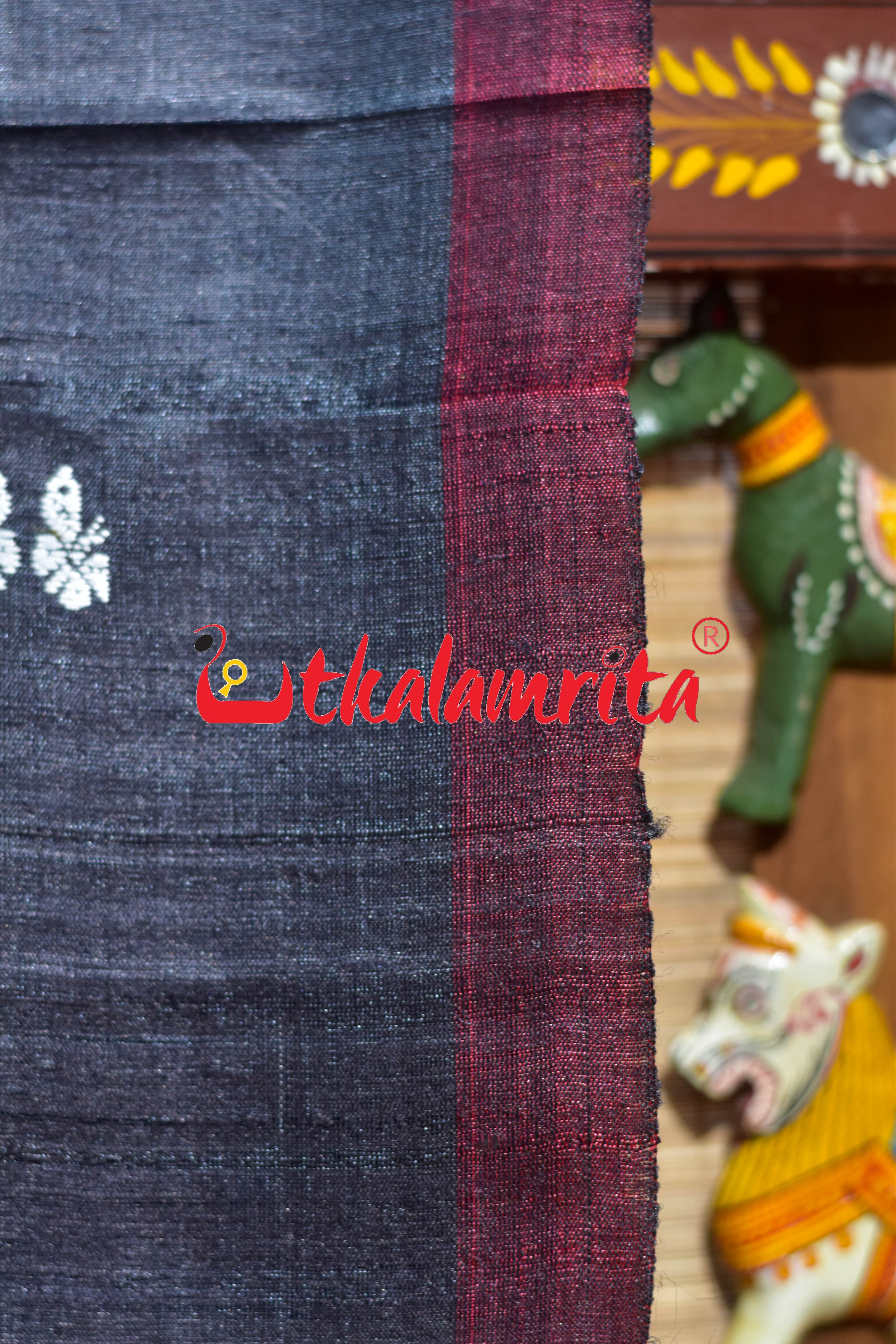 Black Maroon Butterfly Jala Anchal Gopalpur Tussar Silk Saree