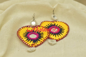 Yellow Hearts Double Mirrors (Pipli applique danglers)