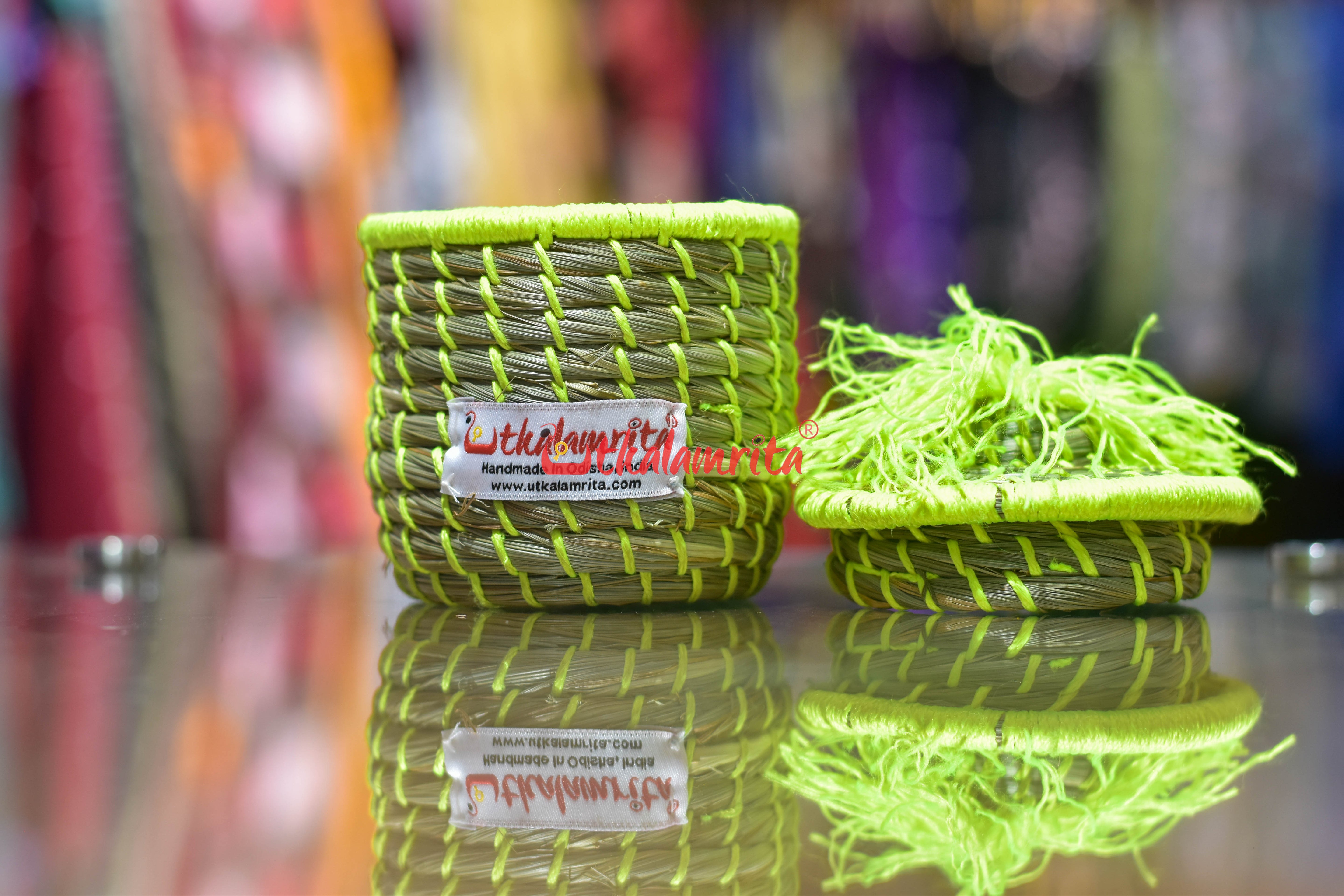 Sabai Grass Chuti Thread Jewellery Box Fluorescent Green