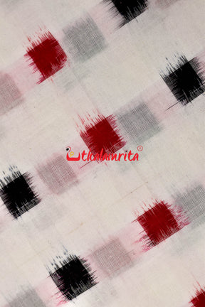 Double Ikat Pasapali Red Black over White Base (Fabric)