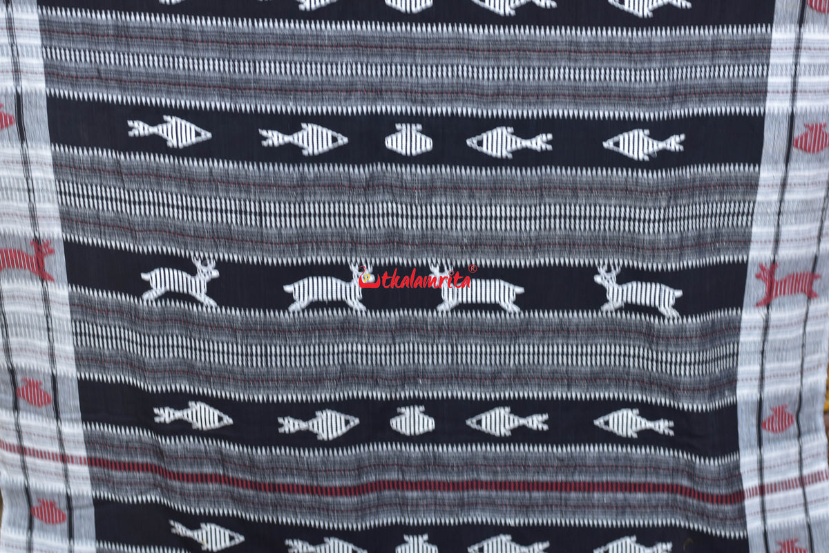 Black White Animal Anchal Kotpad Cotton Saree