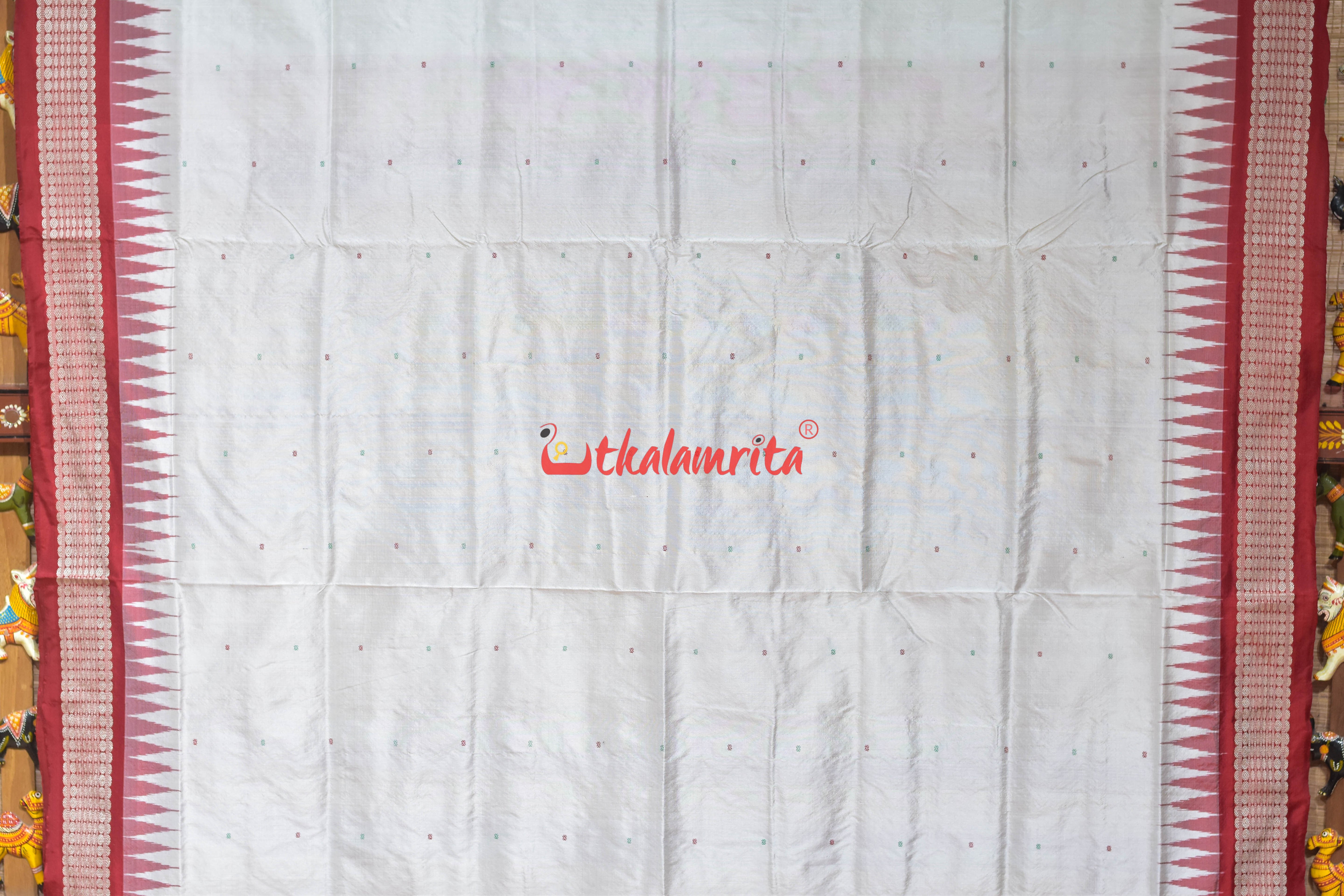 White with Red Buti Sambalpuri Silk Saree