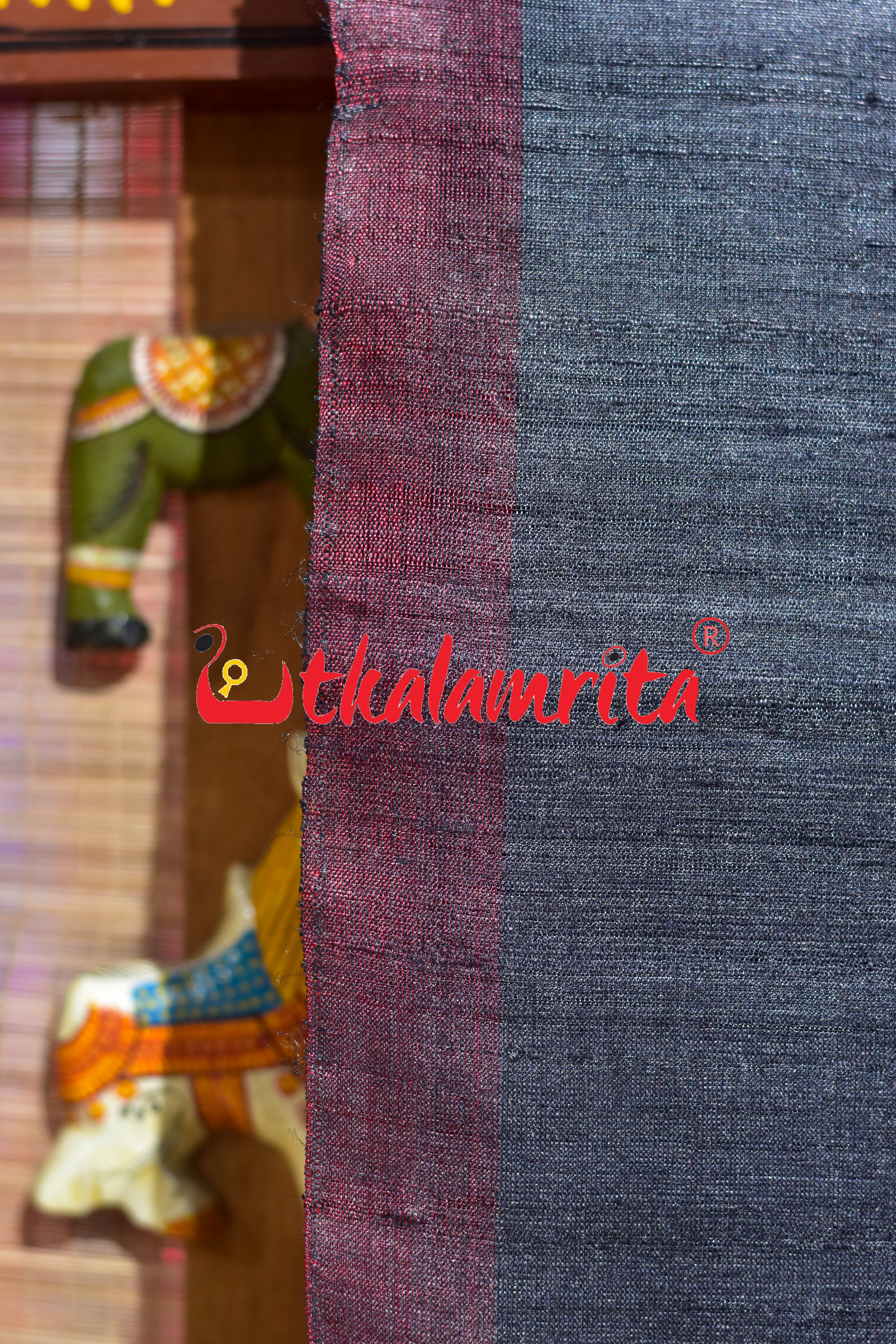 Black Maroon Butterfly Jala Anchal Gopalpur Tussar Silk Saree