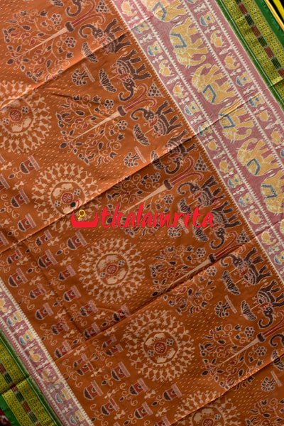 Hati Pink Brown Green Sambalpuri Cotton Saree