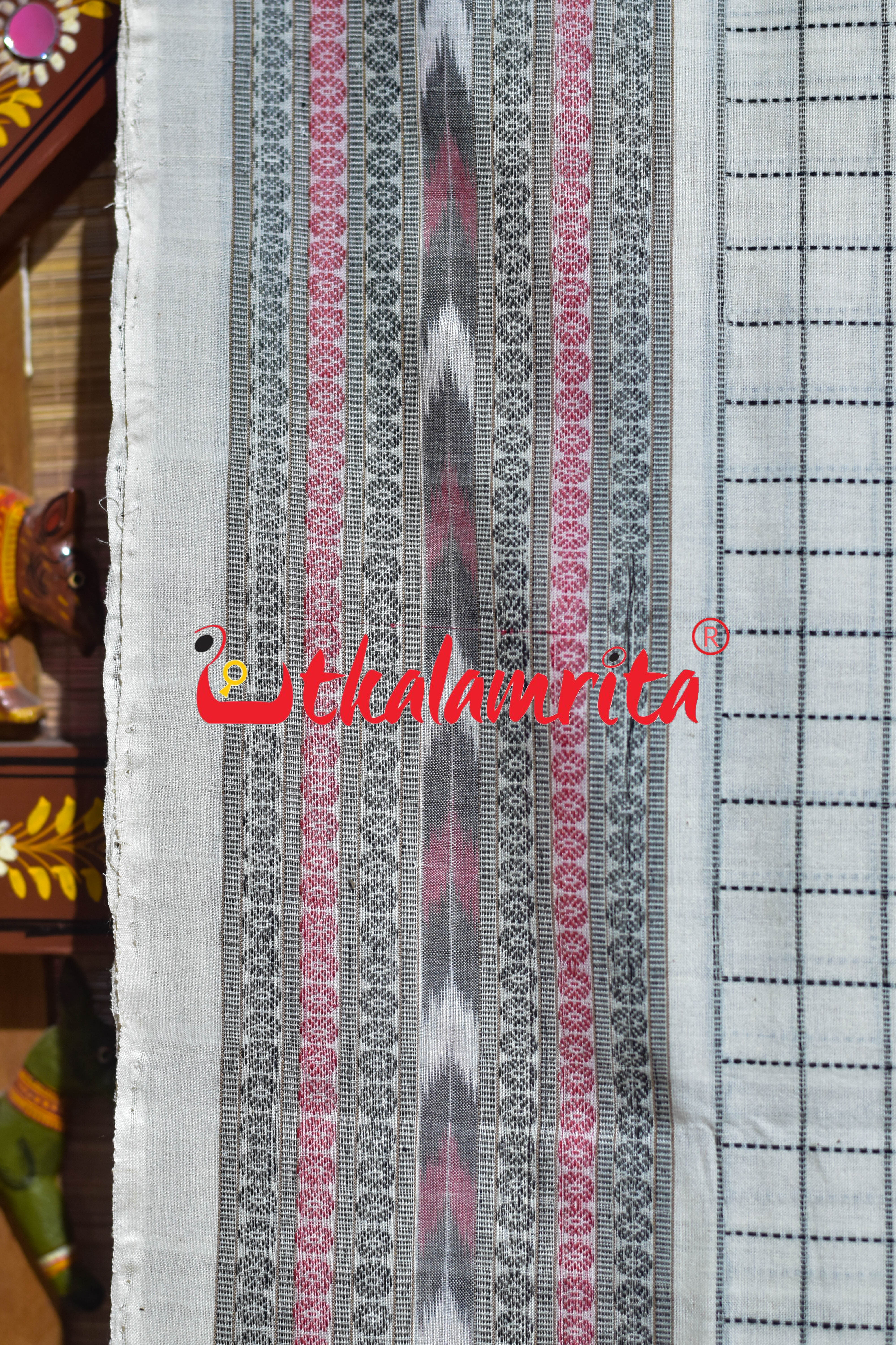 White Checks Border Dhanpatri Sambalpuri Cotton Saree