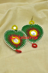 Green Hearts Double Mirrors (Pipli applique danglers)