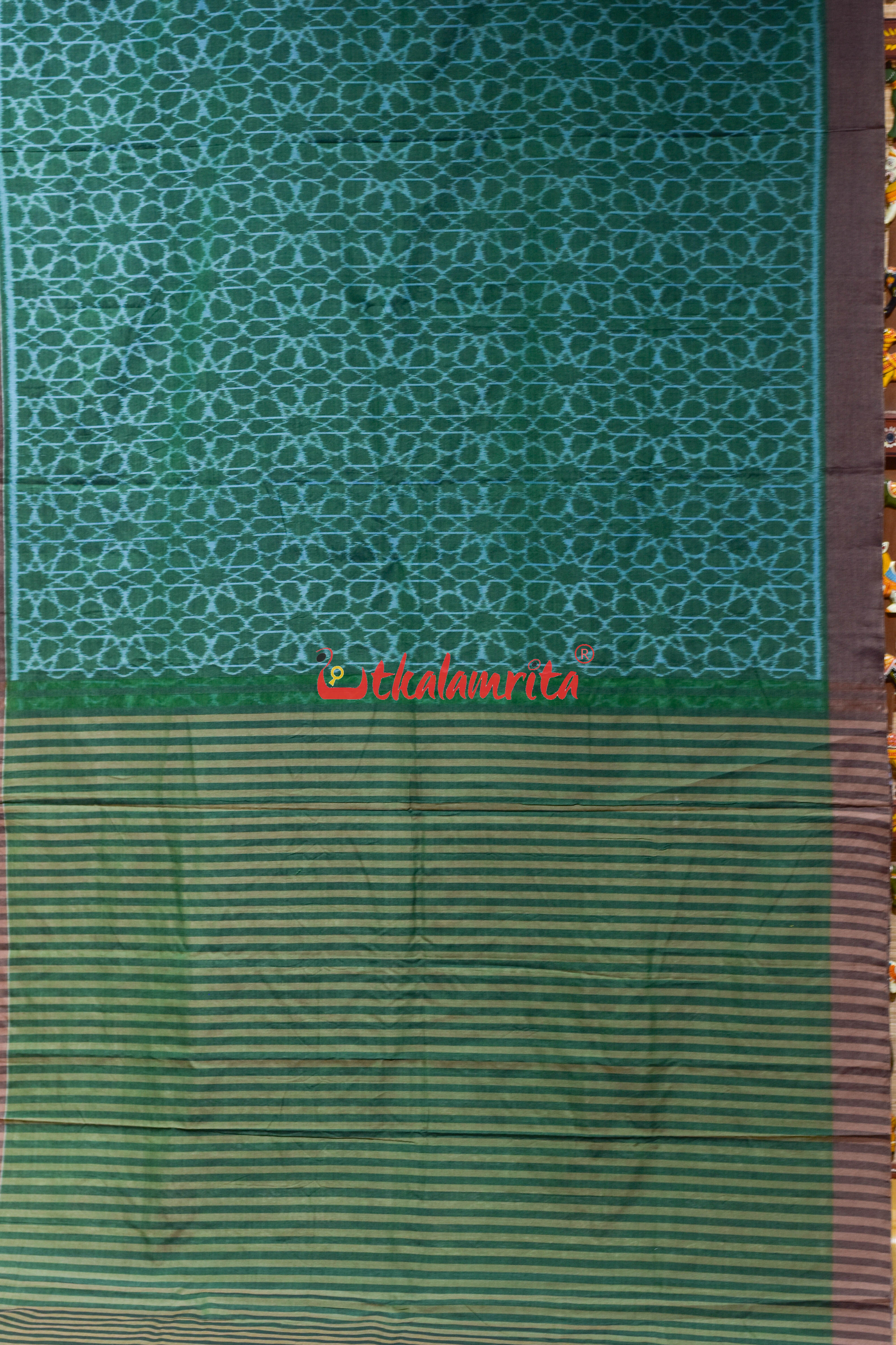 Green Mandala Art Khandua Cotton Saree